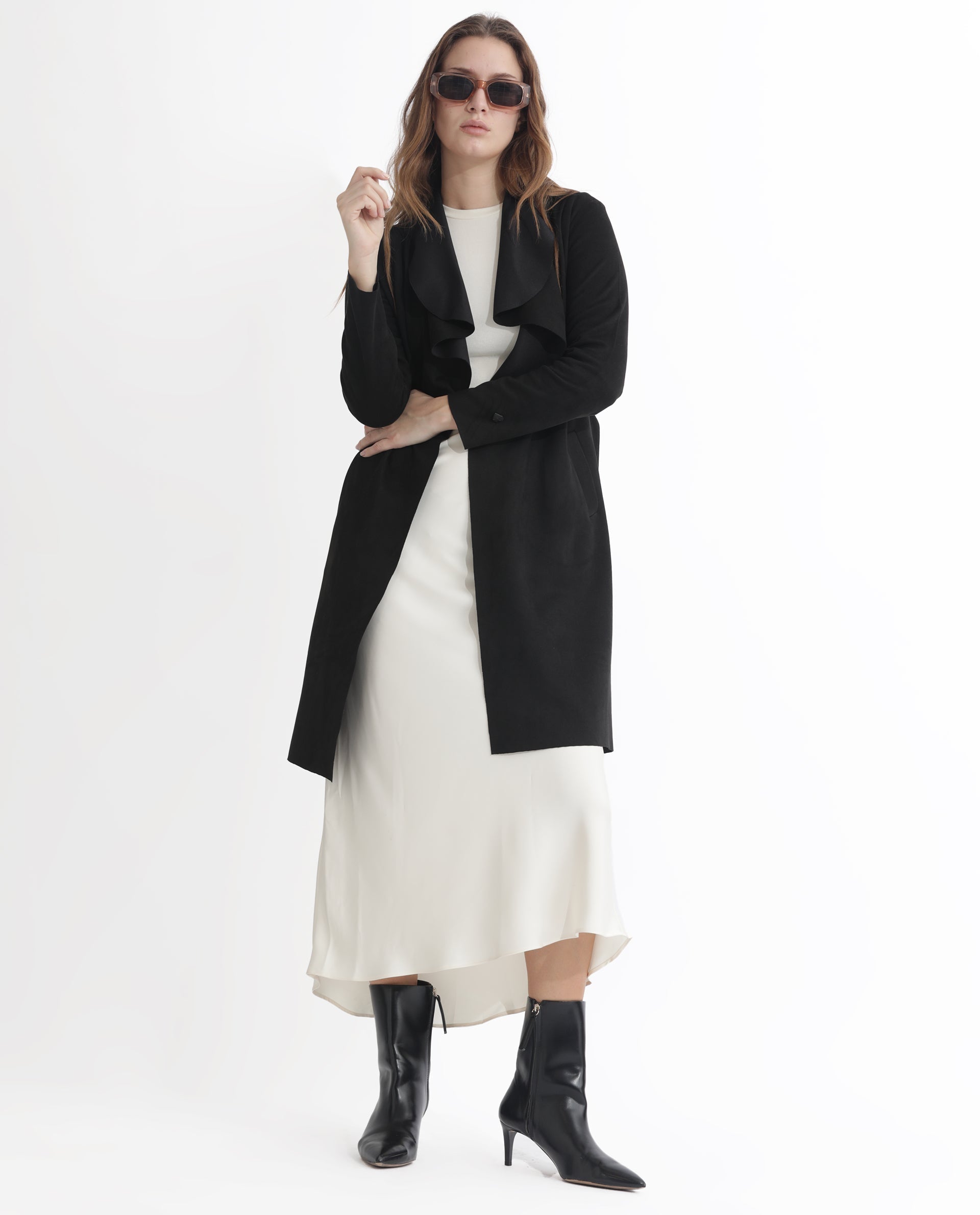 Rareism Women Palmer 1 Black Polyester Fabric Full Sleeves Solid Collarless Jacket