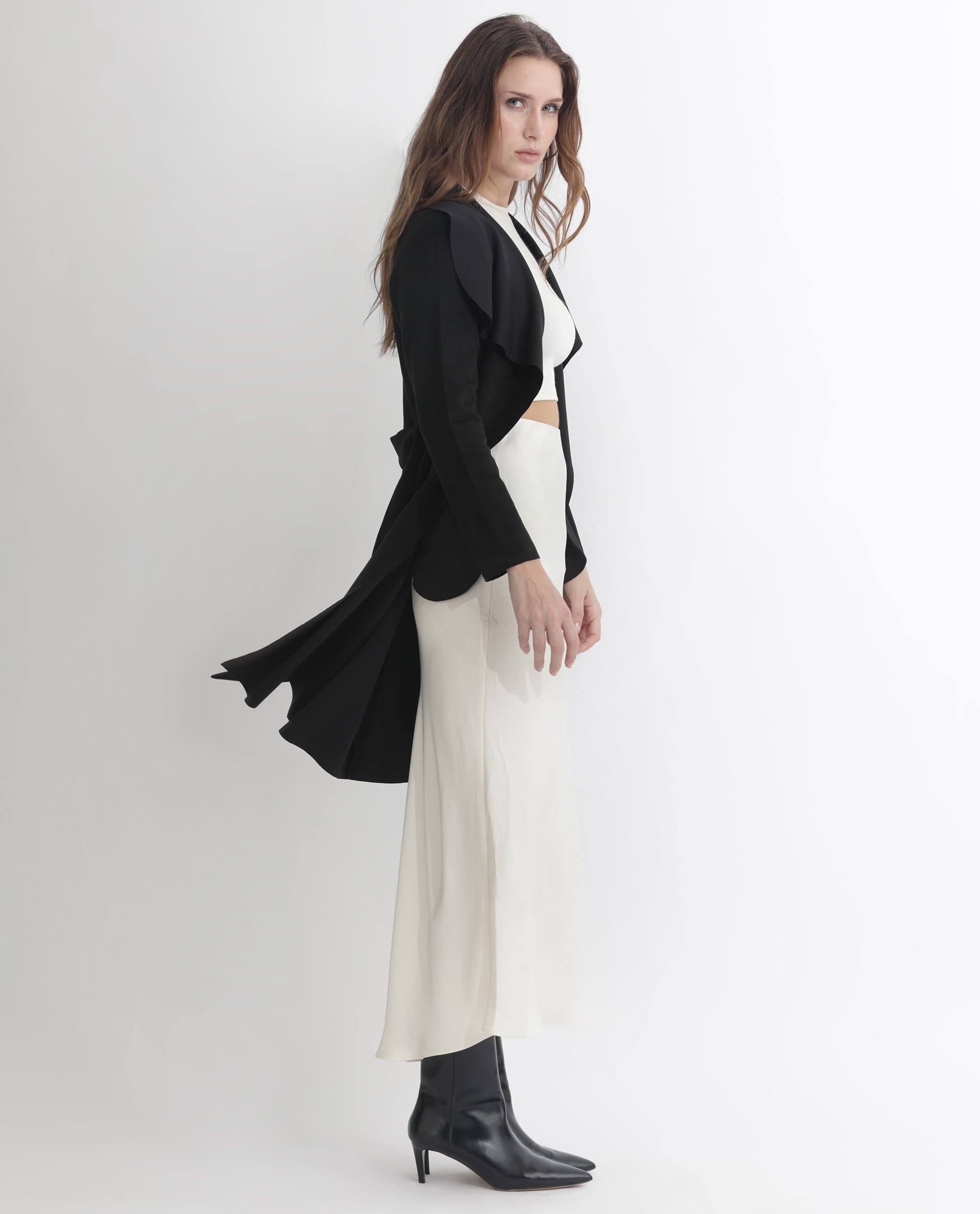 Rareism Women Palmer 1 Black Polyester Fabric Full Sleeves Solid Collarless Jacket