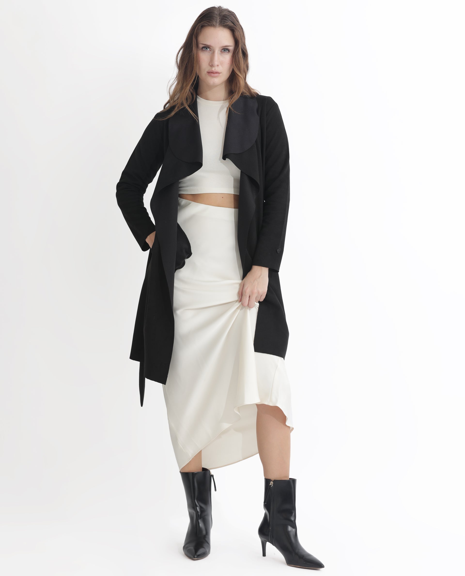 Rareism Women Palmer 1 Black Polyester Fabric Full Sleeves Solid Collarless Jacket