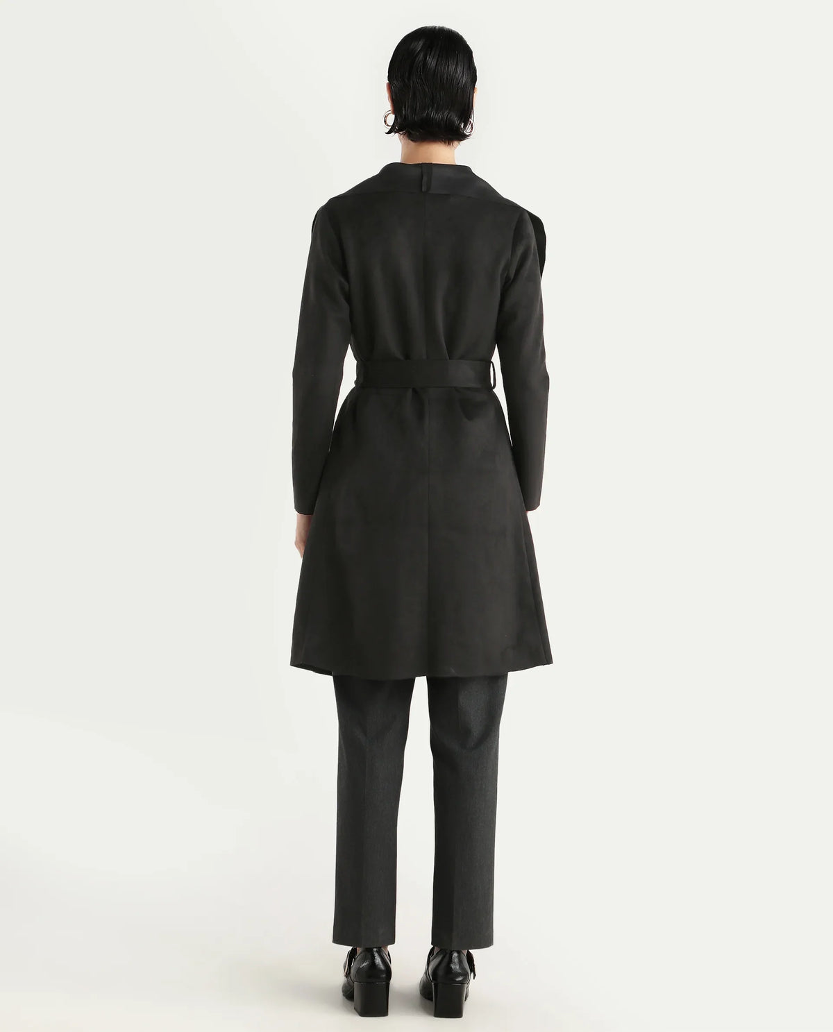 Rareism Women's Palmer 2 Black Polyester Blend Waterfall Neck Plain Midi Boxy Fit Jacket
