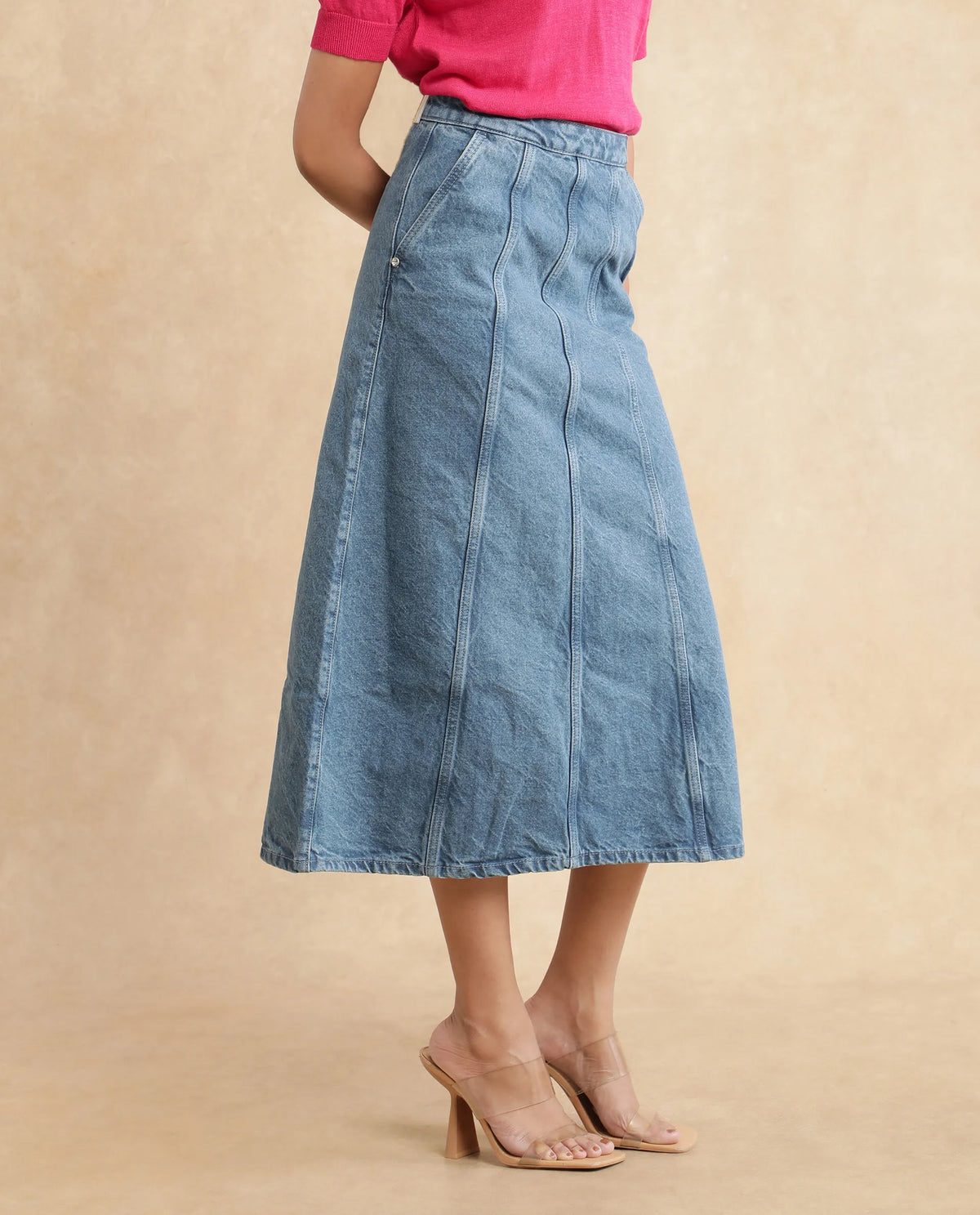 Rareism Women Parrit Blue Cotton Fabric Regular Fit Plain Skirt