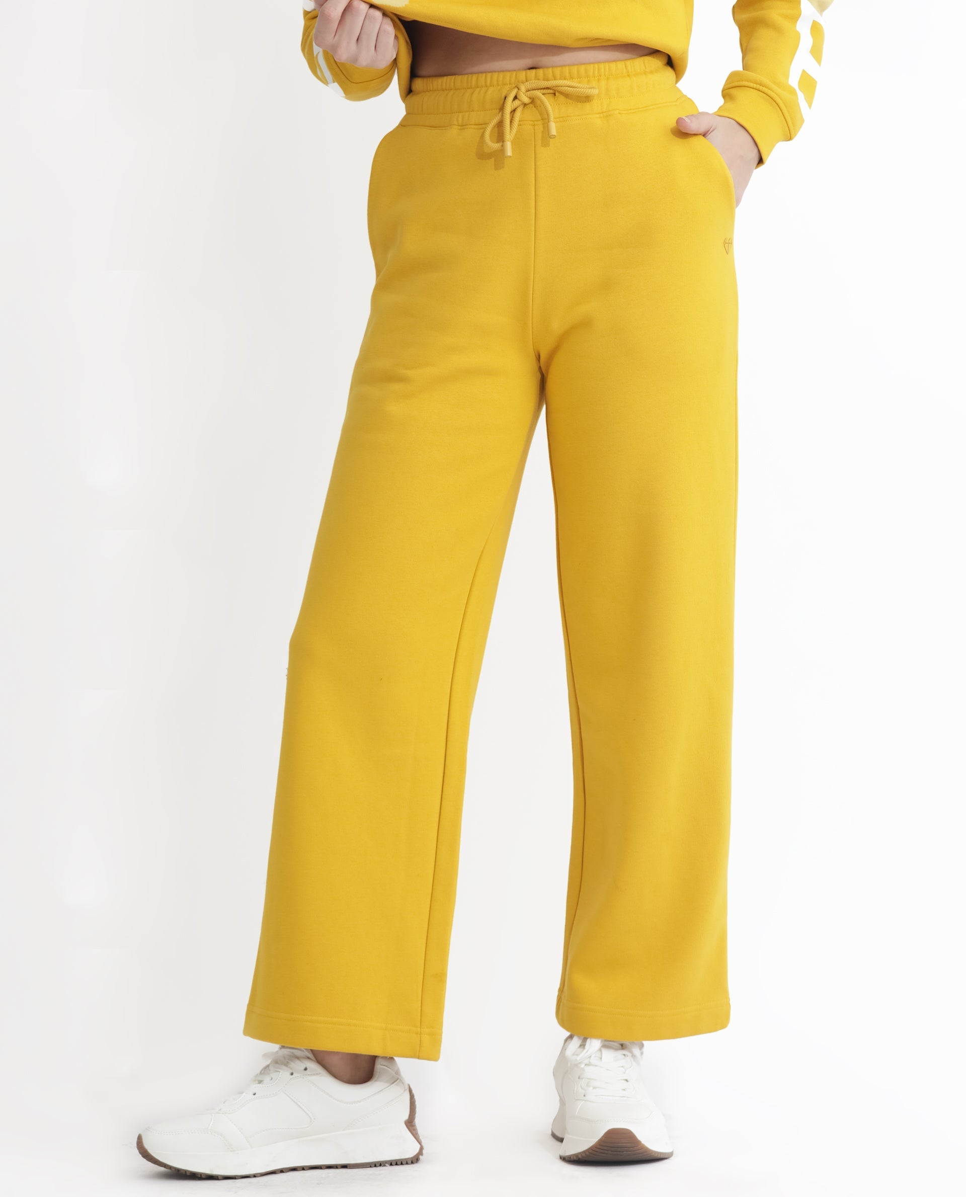 Rareism Women's Pazoo F Mustard Cotton Blend Plain Ankle Length Flared Track Pant