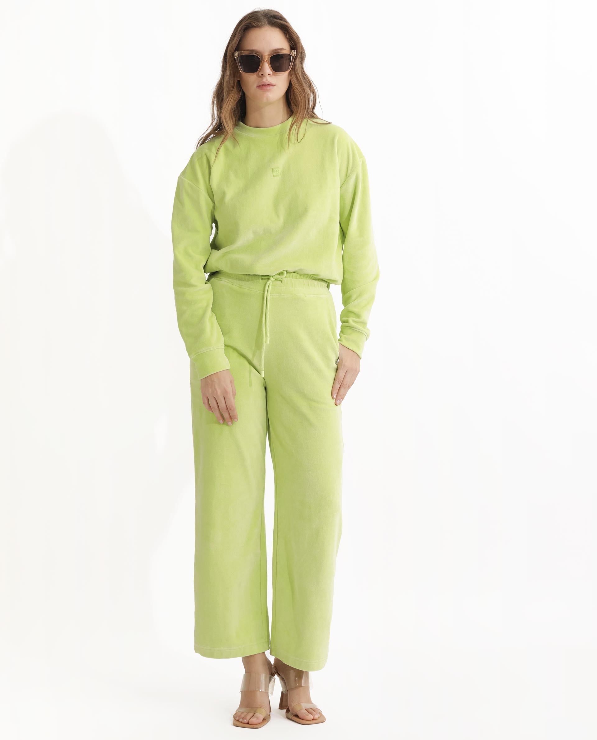 Rareism Women's Pazoo Tt Light Green Cotton Blend Plain Ankle Length Flared Track Pant