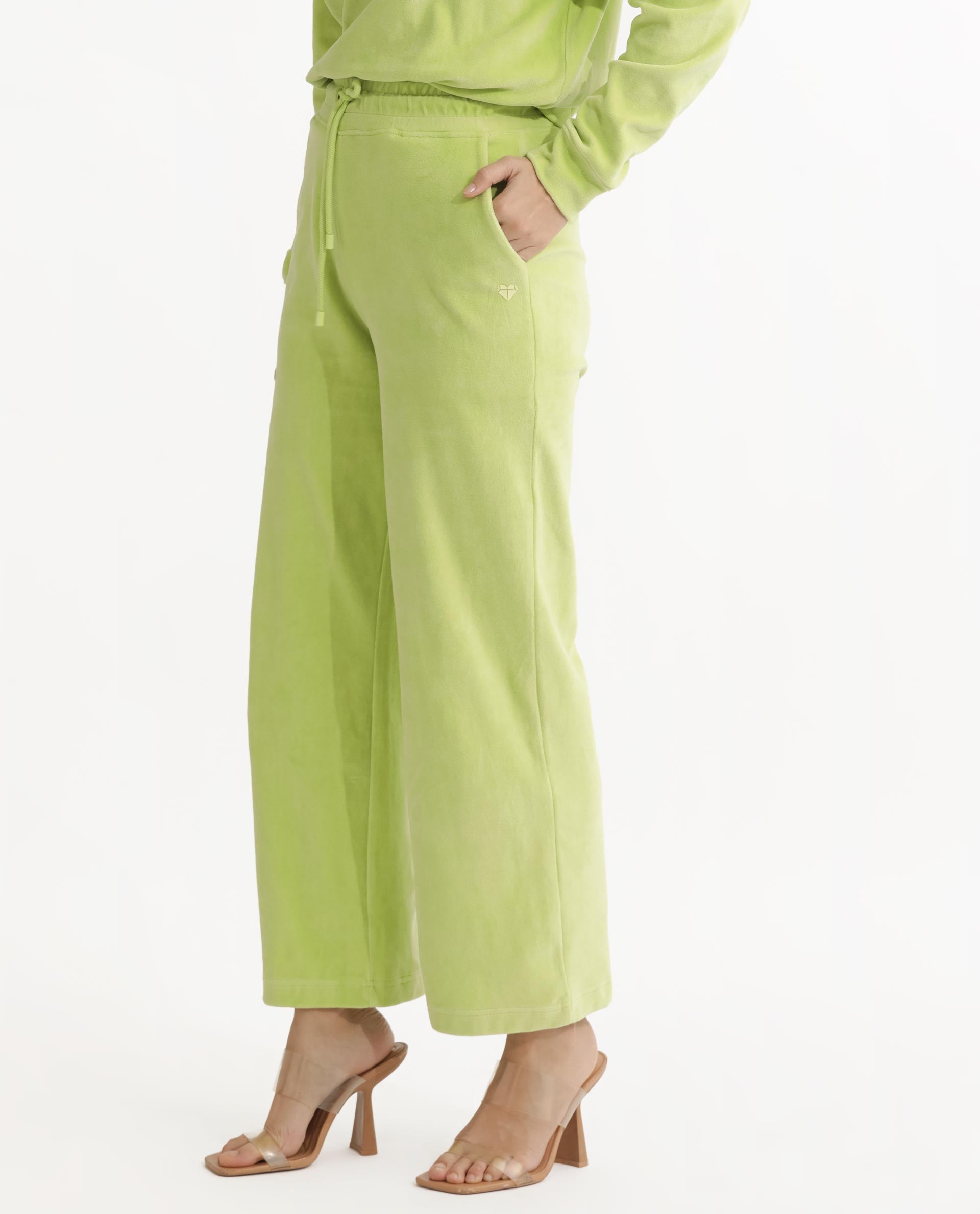 Rareism Women's Pazoo Tt Light Green Cotton Blend Plain Ankle Length Flared Track Pant