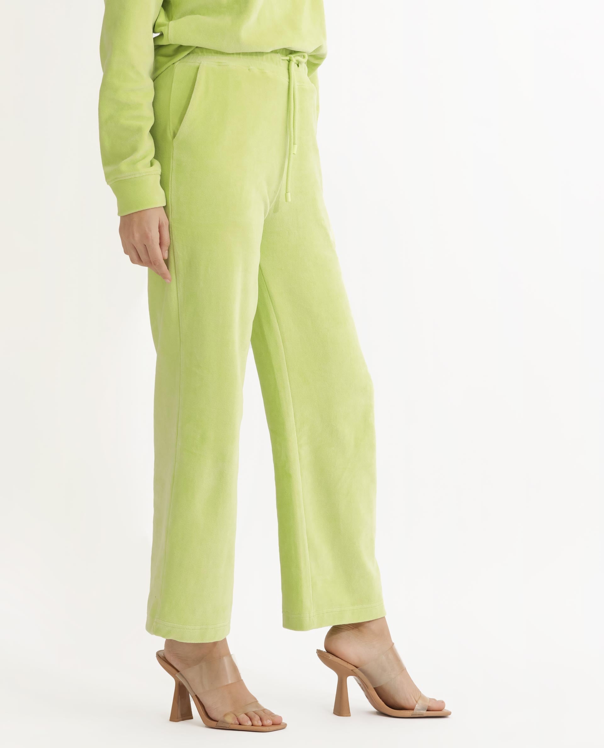 Rareism Women's Pazoo Tt Light Green Cotton Blend Plain Ankle Length Flared Track Pant
