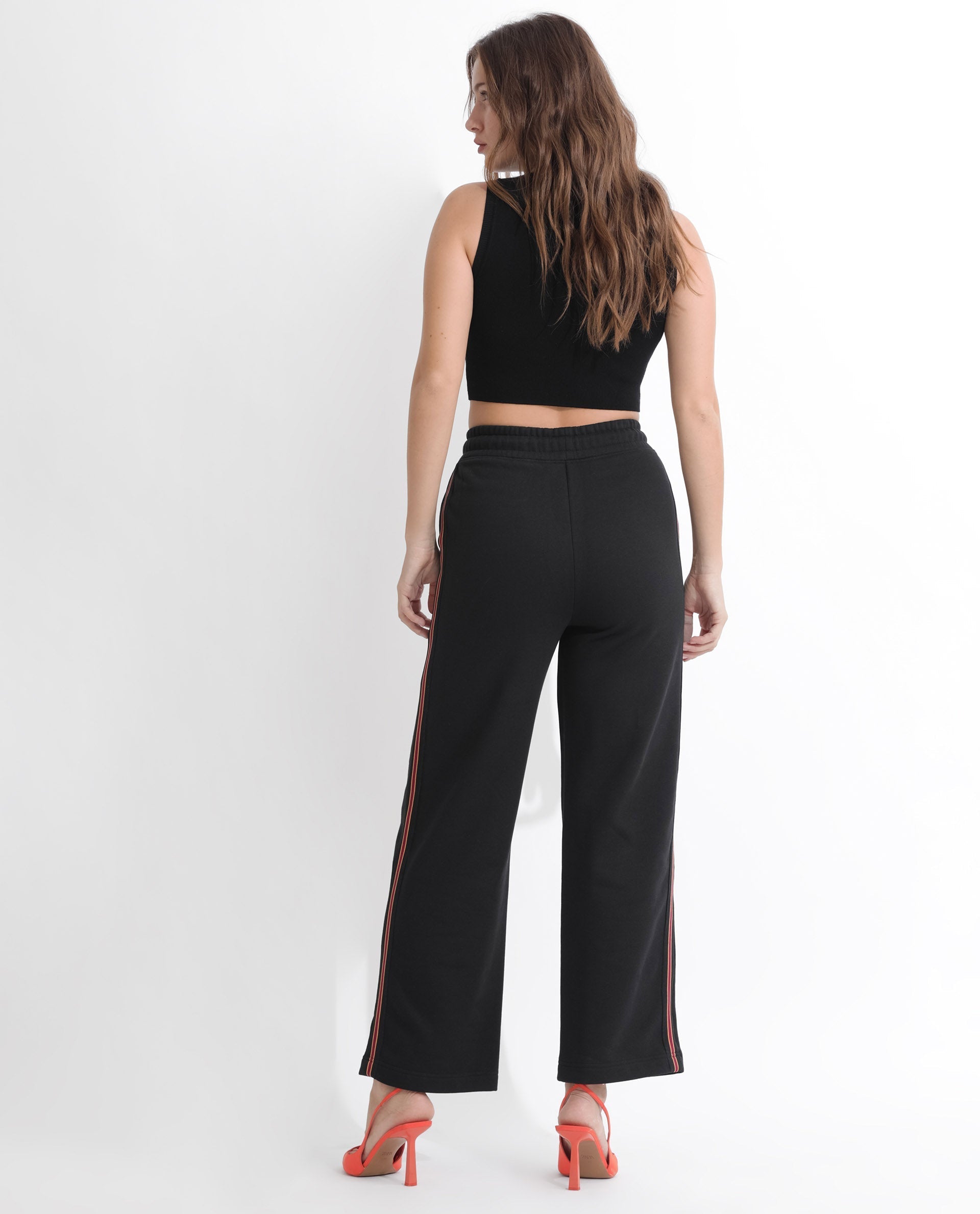 Rareism Women's Pazoo F Black Cotton Blend Plain Ankle Length Flared Track Pant