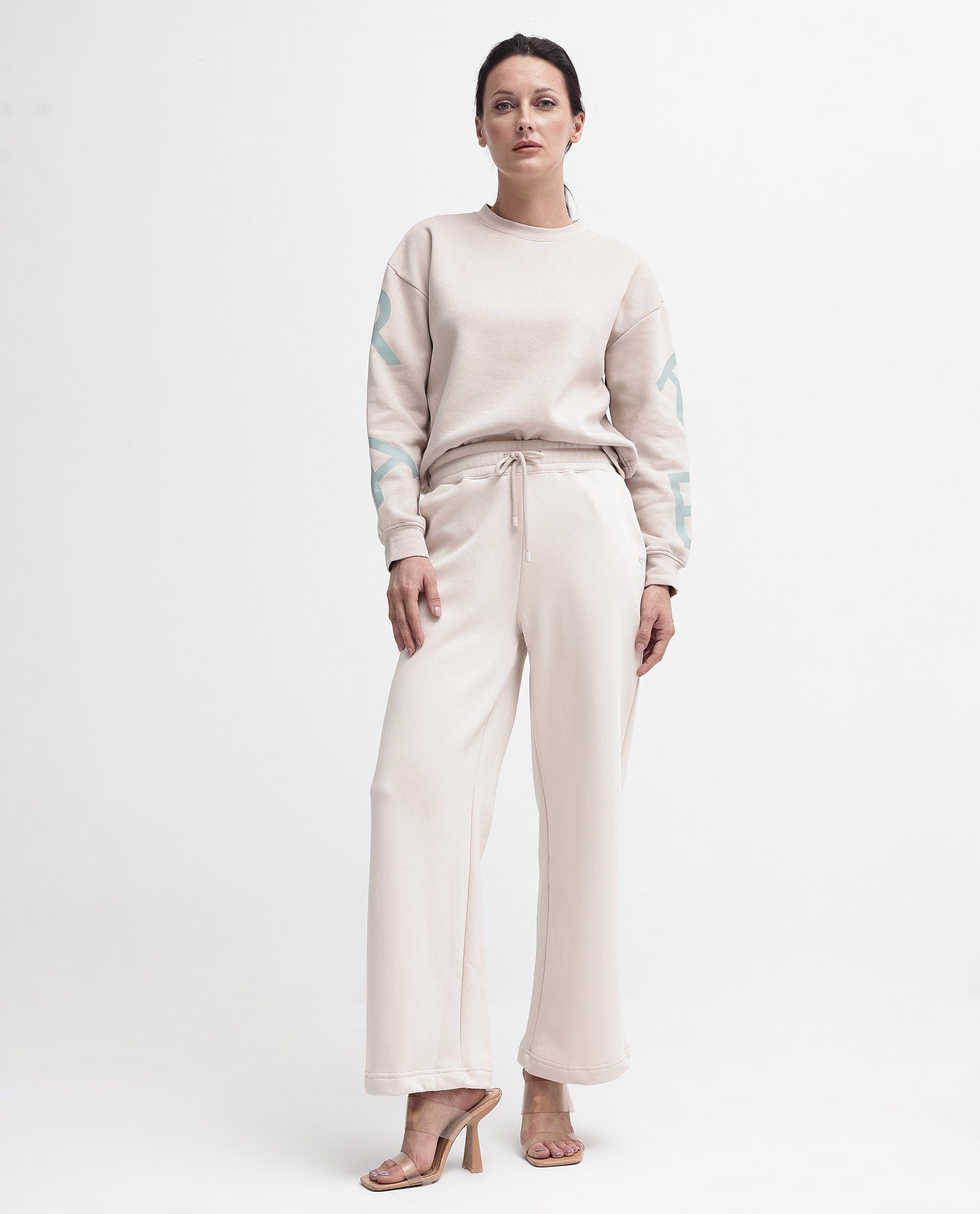 Rareism Women's Pazoo P Beige Cotton Blend Plain Ankle Length Flared Track Pant