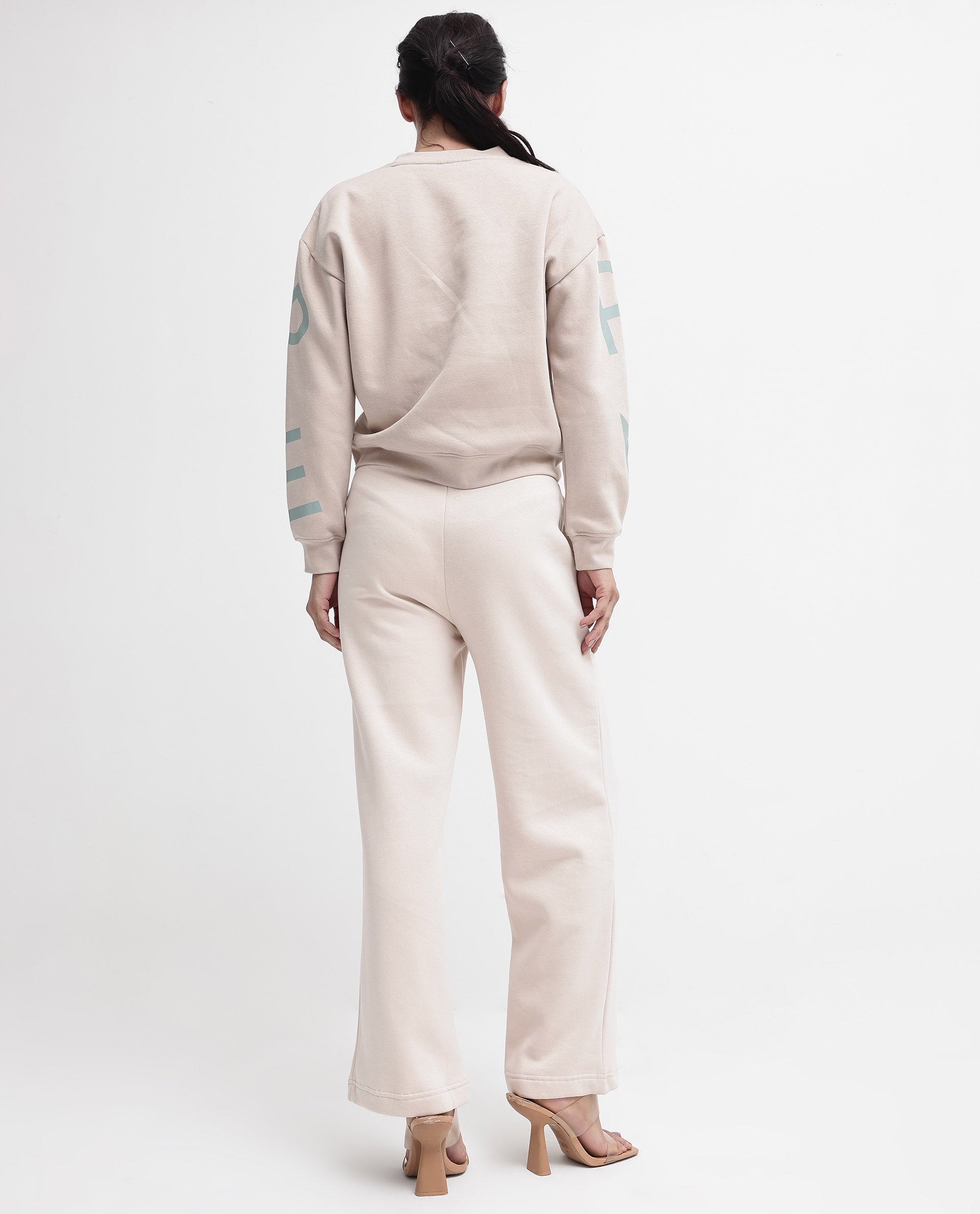 Rareism Women's Pazoo P Beige Cotton Blend Plain Ankle Length Flared Track Pant