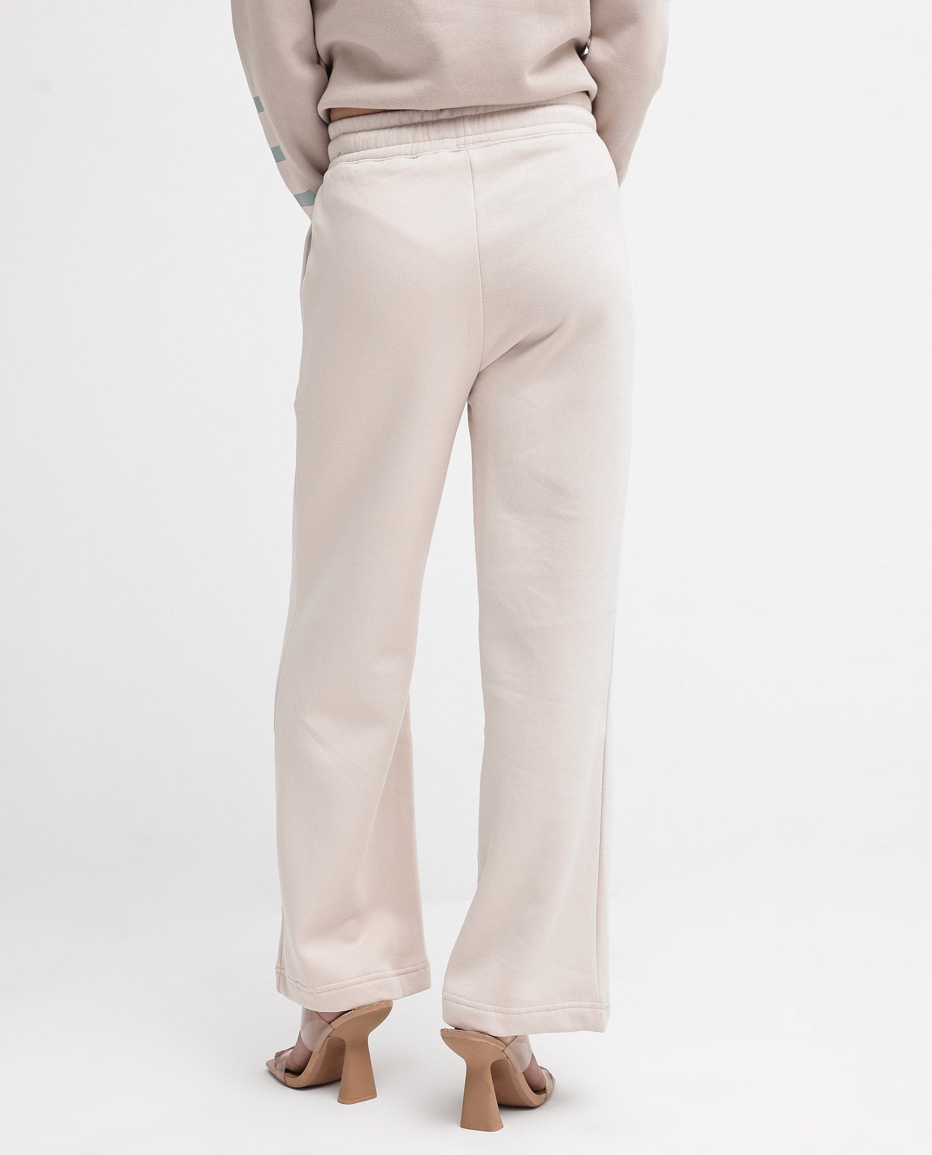 Rareism Women's Pazoo P Beige Cotton Blend Plain Ankle Length Flared Track Pant