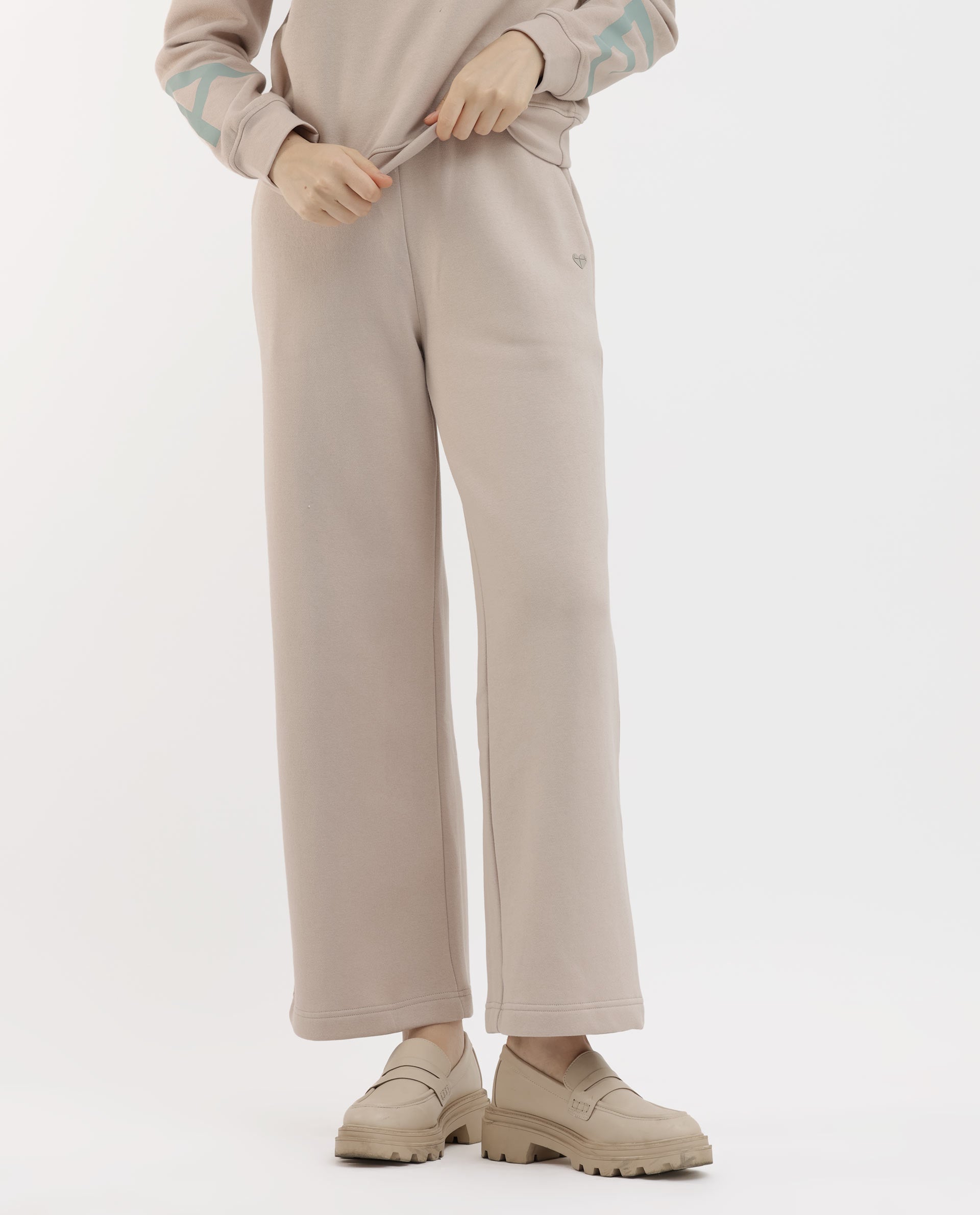 Rareism Women's Pazoo F Beige Cotton Blend Plain Ankle Length Flared Track Pant