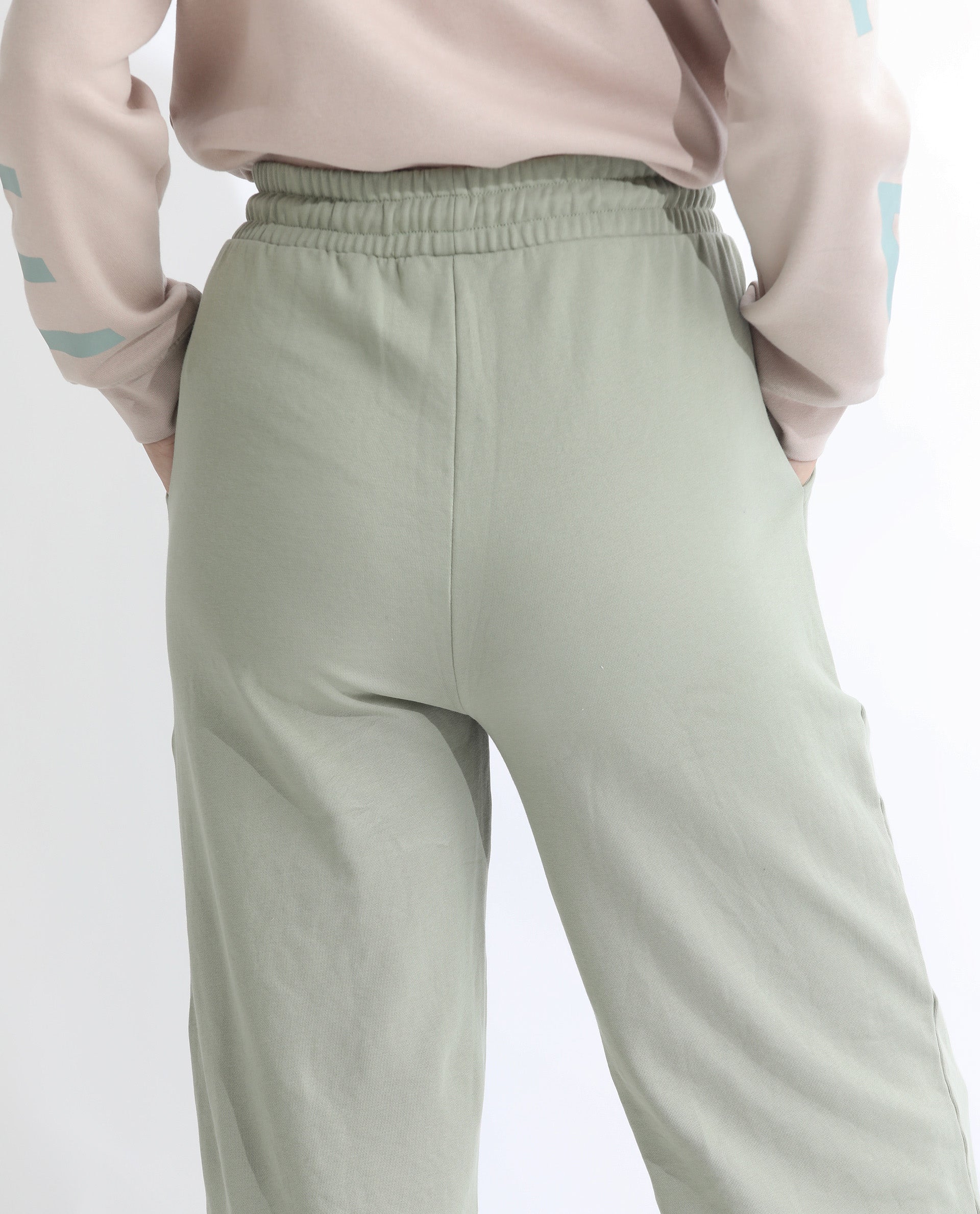 Rareism Women's Pazoo T Dusky Green Cotton Blend Plain Ankle Length Flared Track Pant