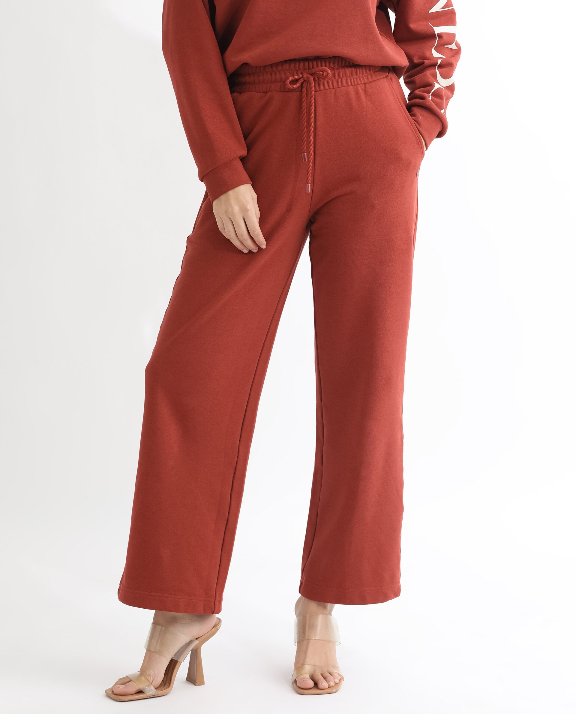 Rareism Women's Pazoo T Rust Cotton Blend Plain Ankle Length Flared Track Pant