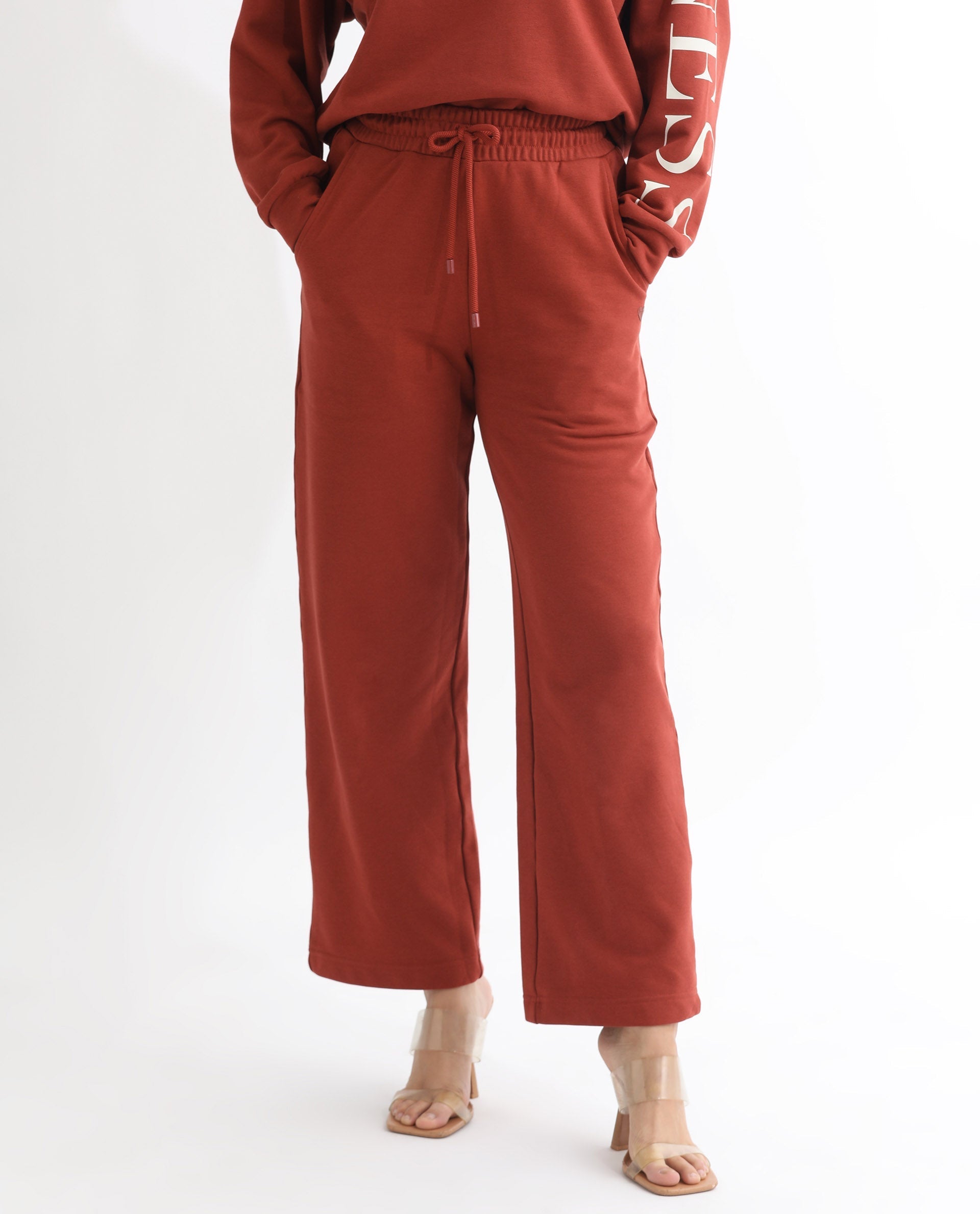 Rareism Women's Pazoo T Rust Cotton Blend Plain Ankle Length Flared Track Pant