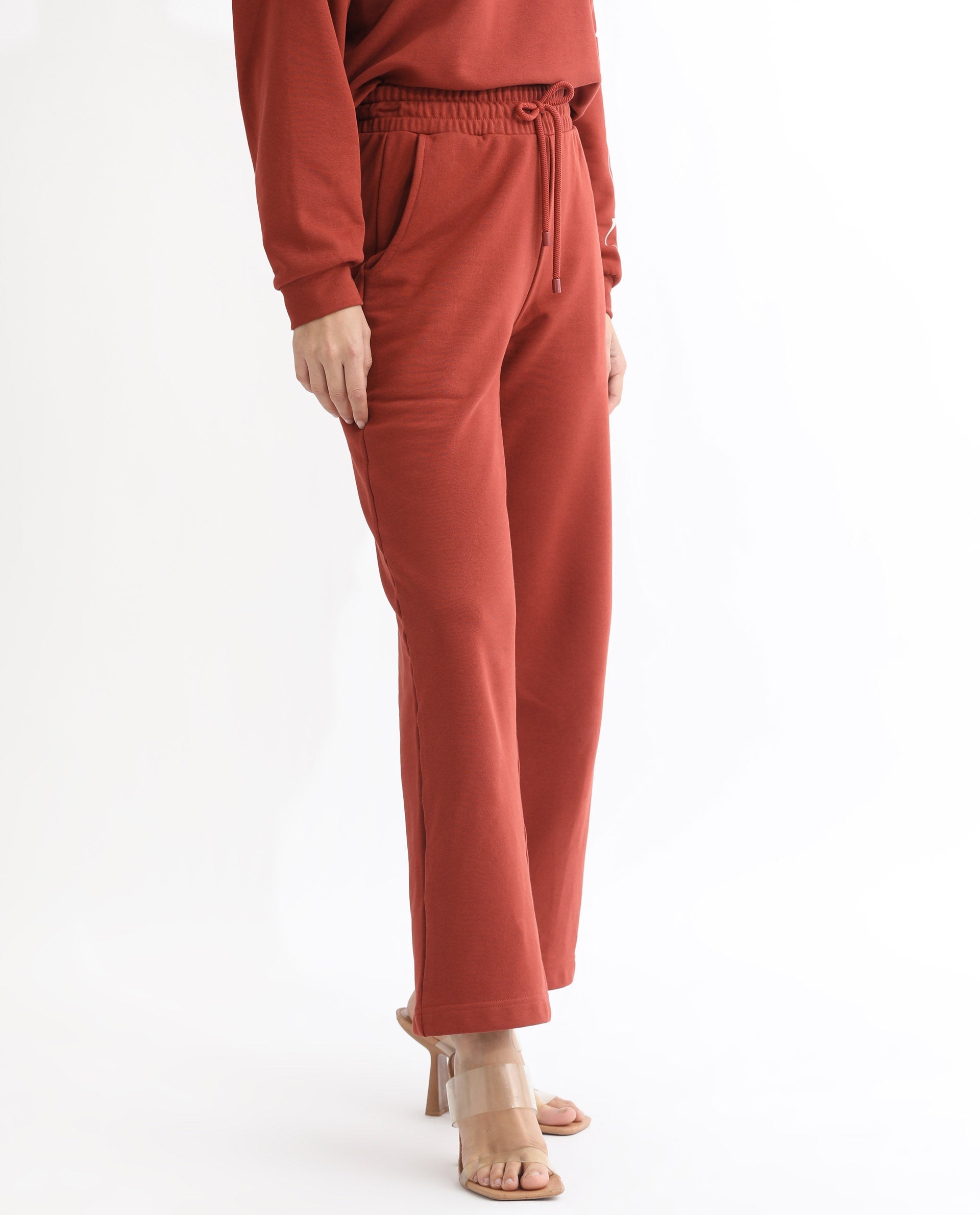Rareism Women's Pazoo T Rust Cotton Blend Plain Ankle Length Flared Track Pant