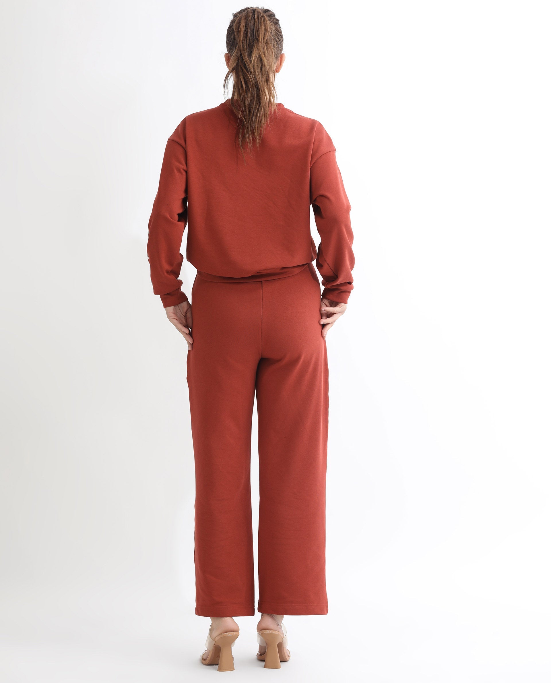 Rareism Women's Pazoo T Rust Cotton Blend Plain Ankle Length Flared Track Pant