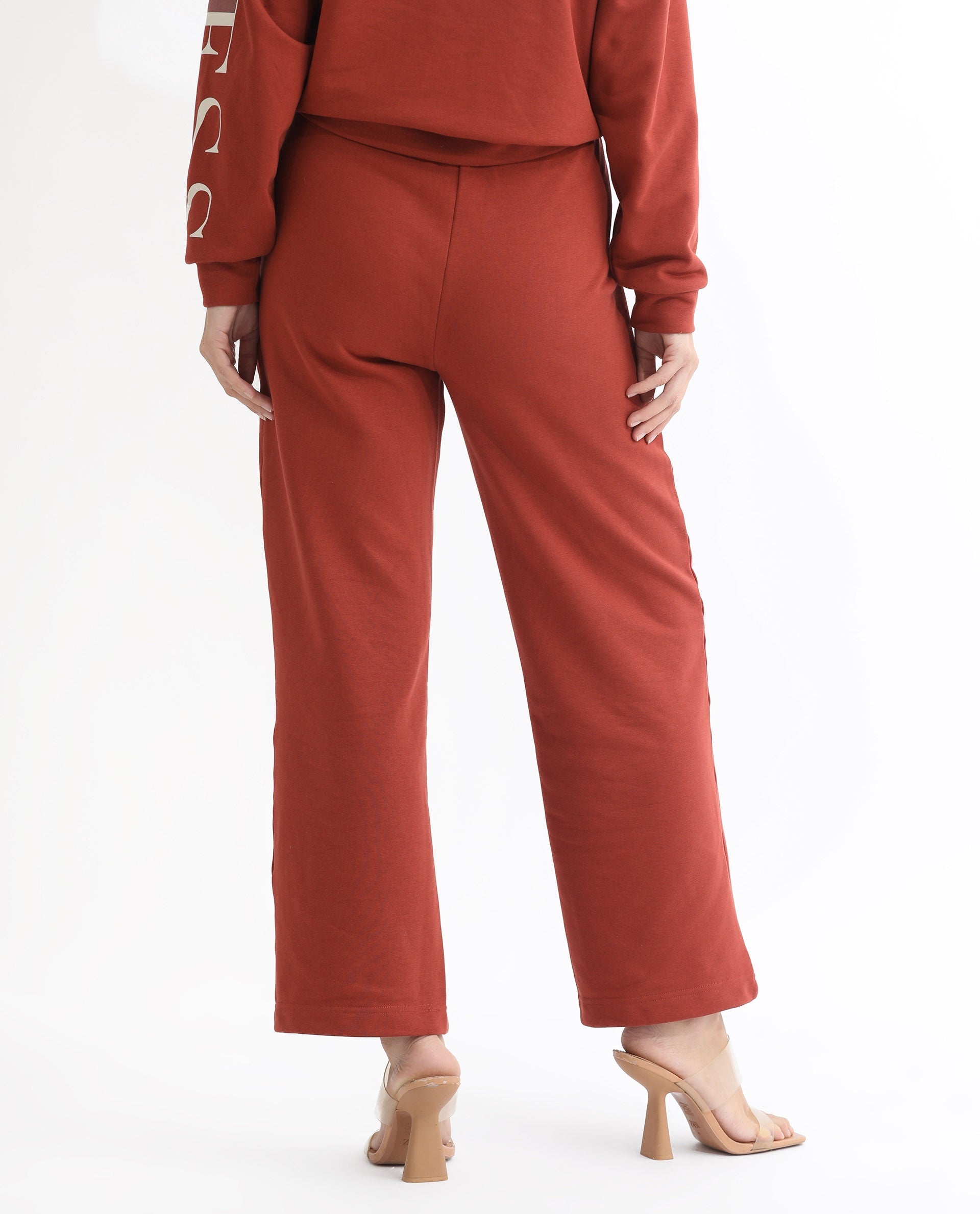 Rareism Women's Pazoo T Rust Cotton Blend Plain Ankle Length Flared Track Pant