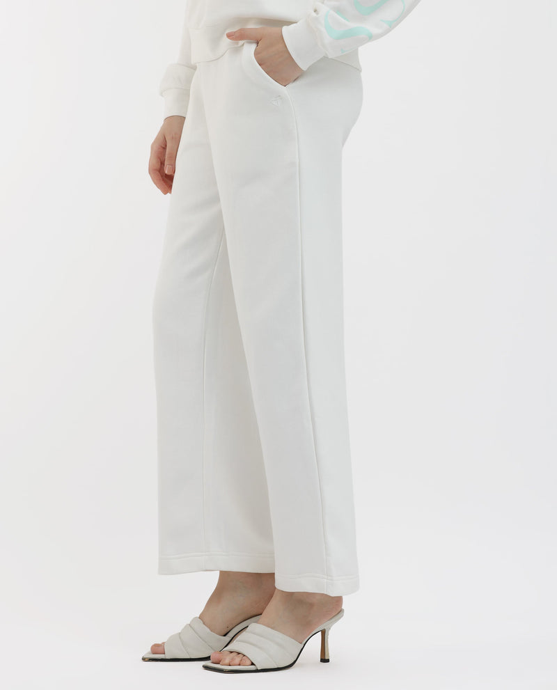 Rareism Articale Women Pazoo F1 Off White Cotton Blend Fabric Drawstring Closure Flared Fit Plain Ankle Length Track Pant