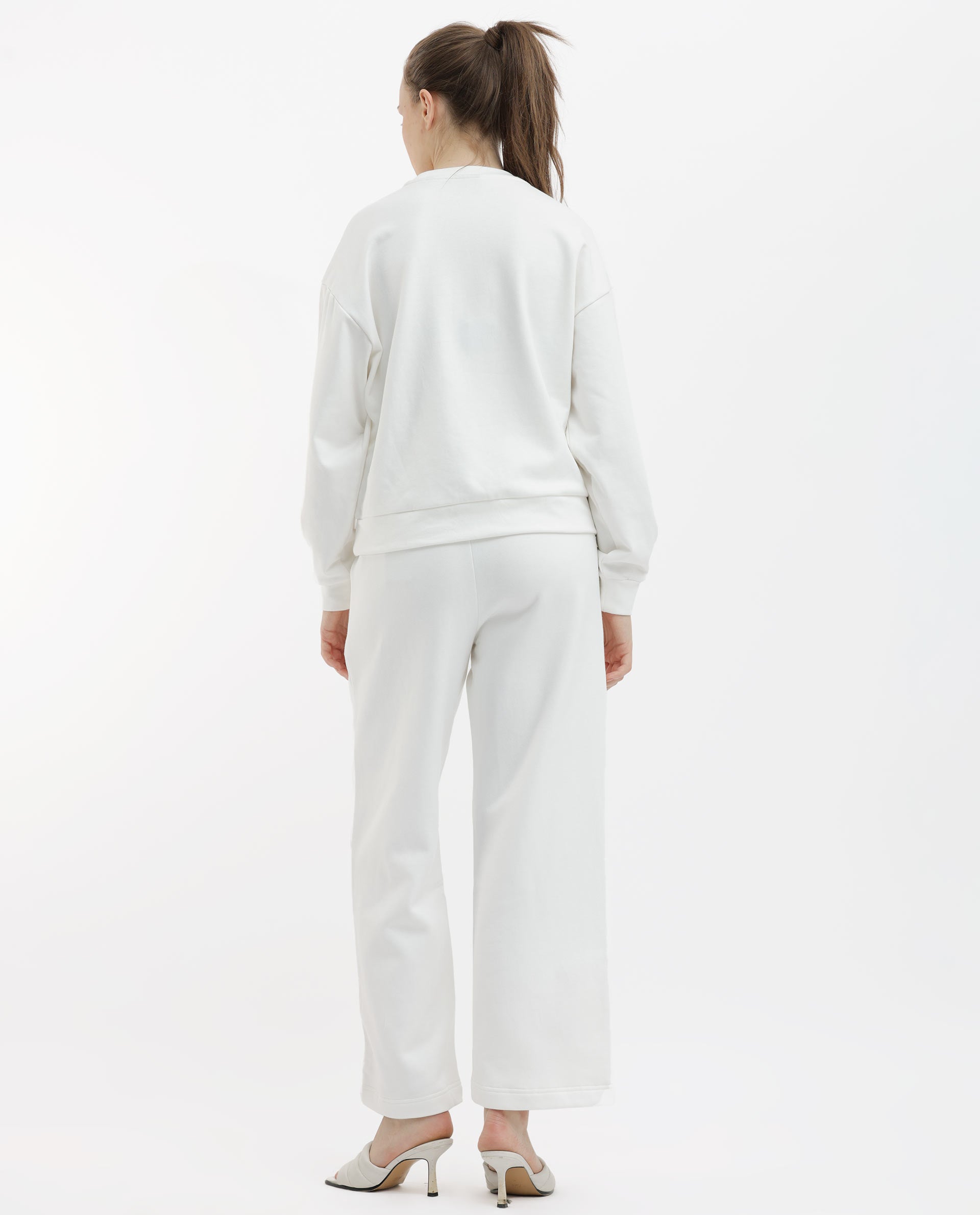 Rareism Women's Pazoo F1 Off White Cotton Blend Plain Ankle Length Flared Track Pant