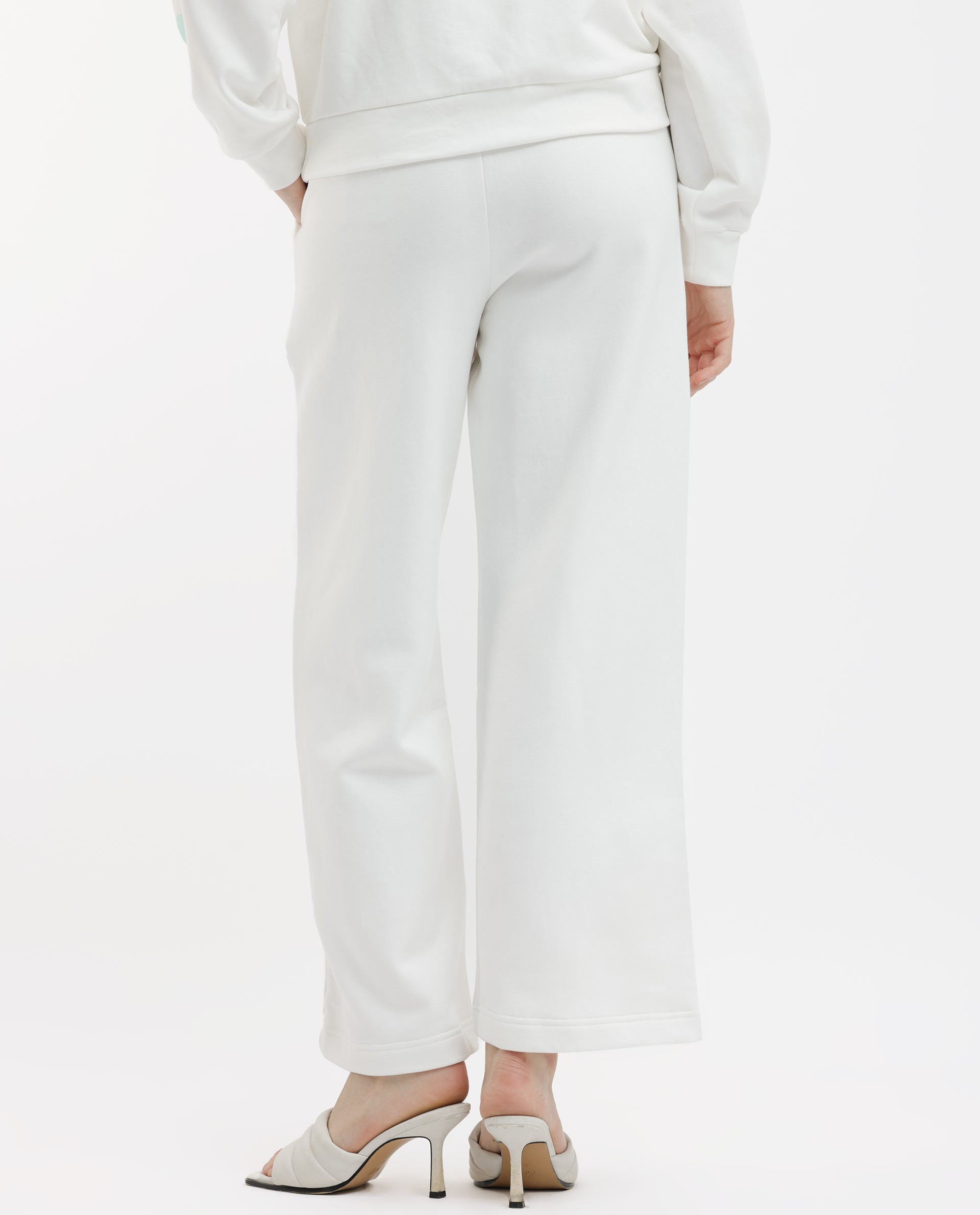 Rareism Women's Pazoo F1 Off White Cotton Blend Plain Ankle Length Flared Track Pant