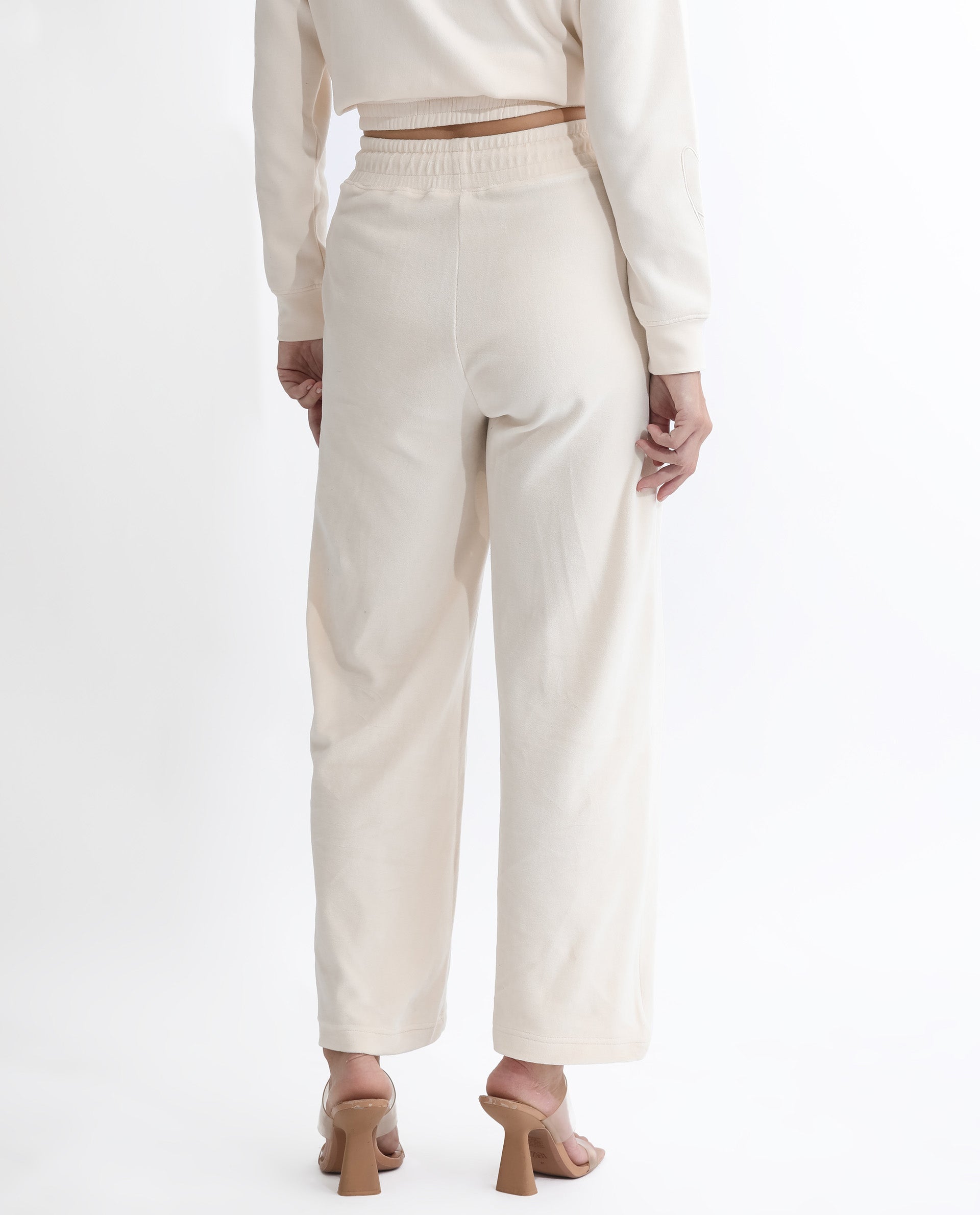 Rareism Women's Pazoo Tt Beige Cotton Blend Plain Ankle Length Flared Track Pant