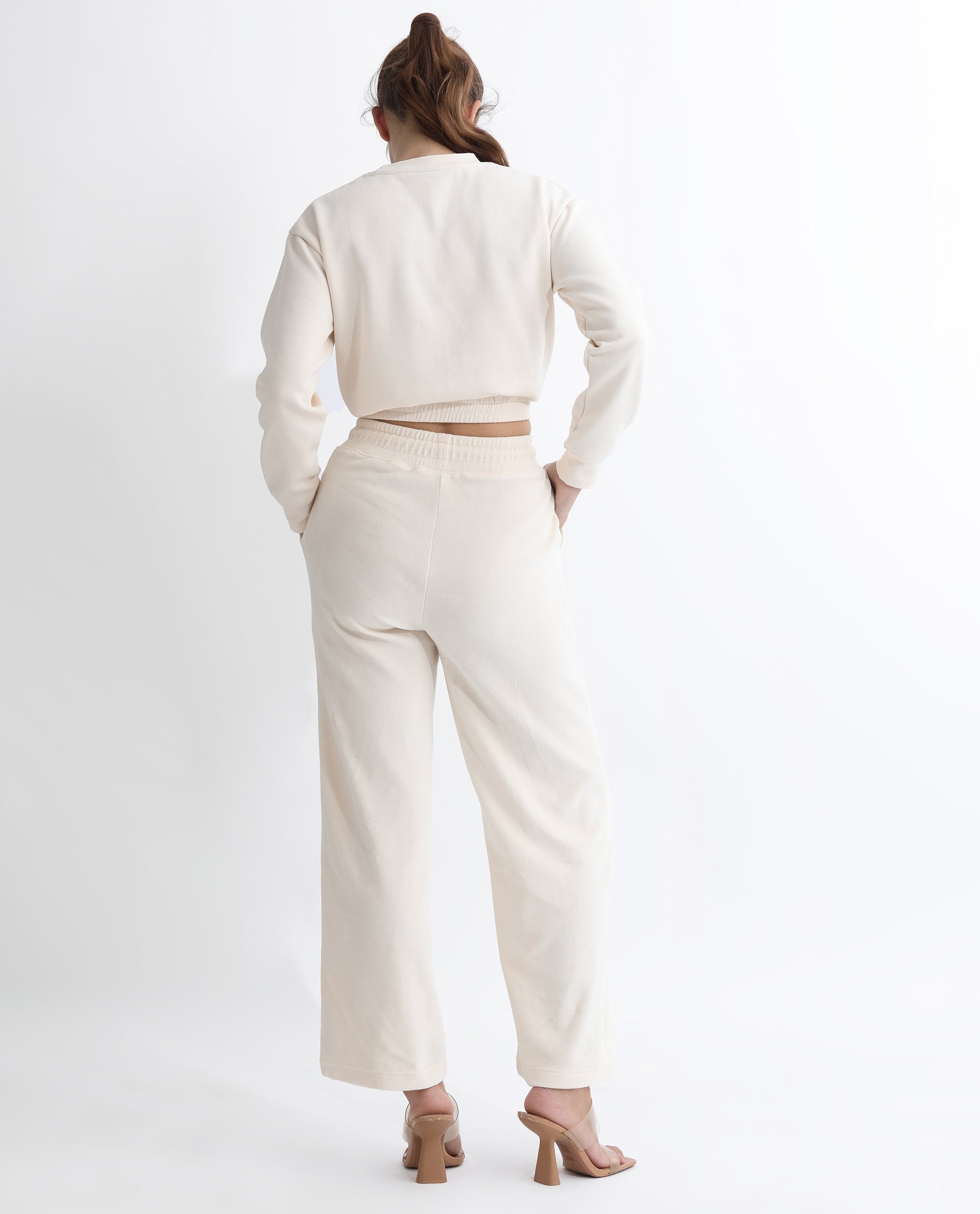 Rareism Women's Pazoo Tt Beige Cotton Blend Plain Ankle Length Flared Track Pant