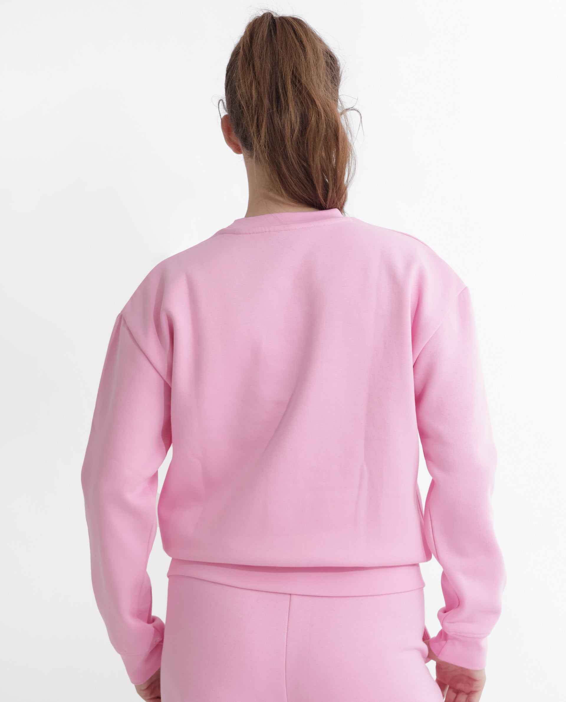 Rareism Women's Pelser Light Pink Polyester Blend Ribbed Collar Plain Cuffed Sleeve Relaxed Fit Sweatshirt