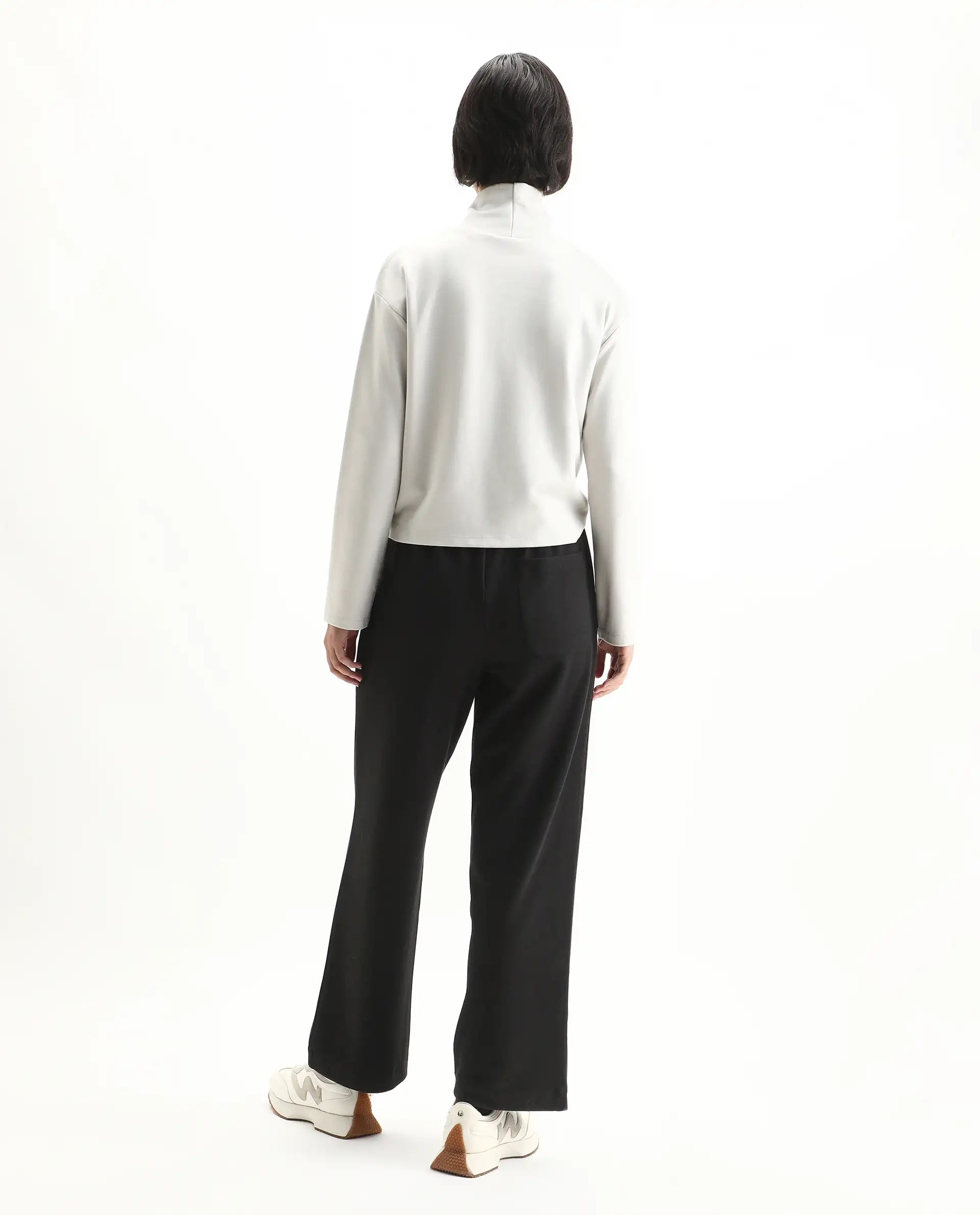 Rareism Women's Perk Black Cotton Blend Wide Ankle Length Printed Track Pant