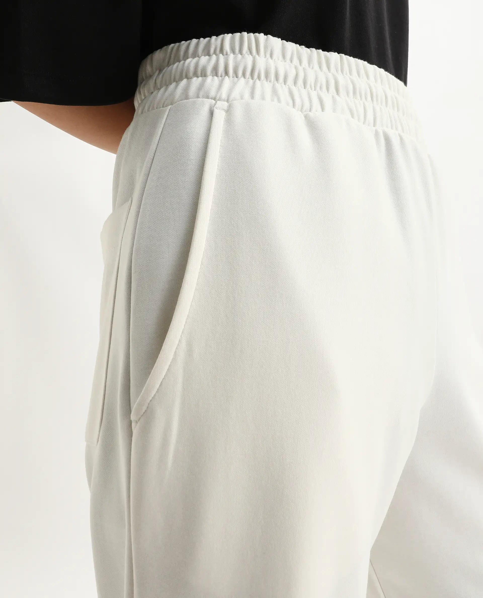 Rareism Women's Perk Off White Cotton Blend Wide Ankle Length Printed Track Pant