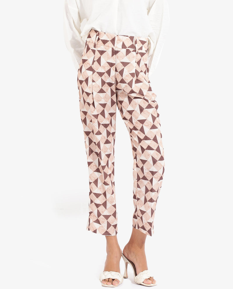 Rareism Women Perugia Light Brown  Tapered Fit Ankle Length Geometric Print Trouser