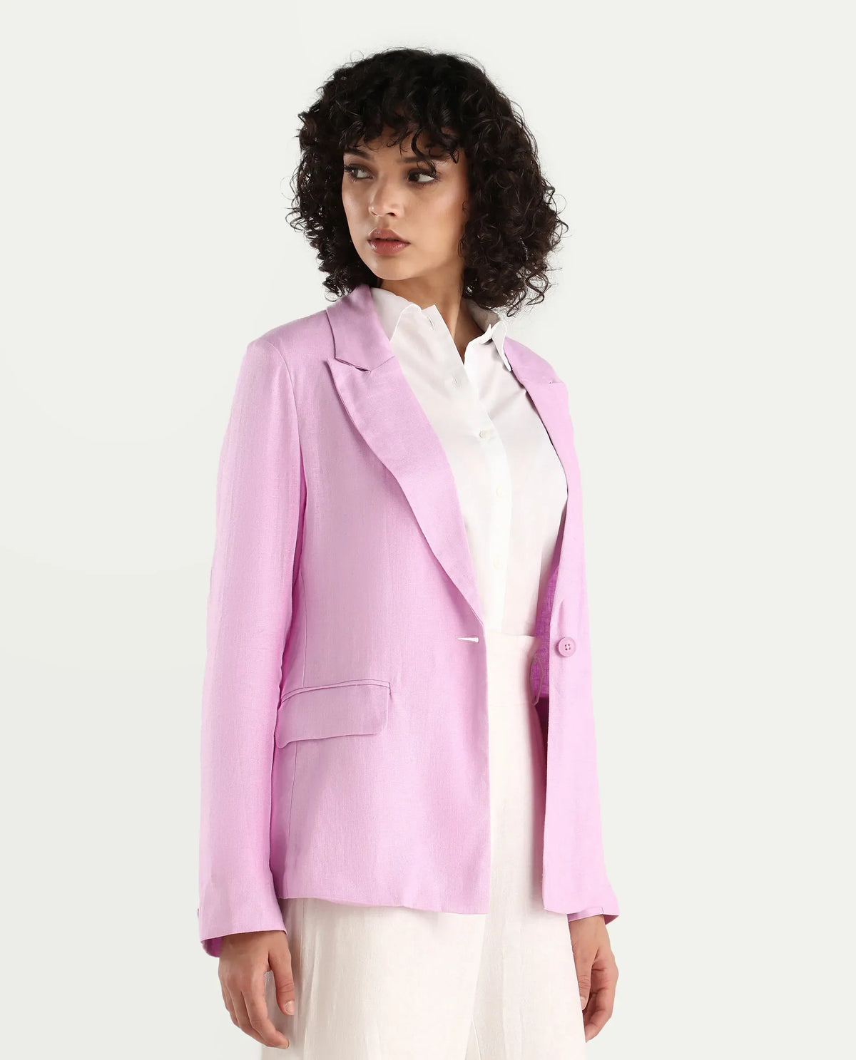 Rareism Women's Precy Pink Viscose Blend Lapel Neck Plain Regular Fit Blazer