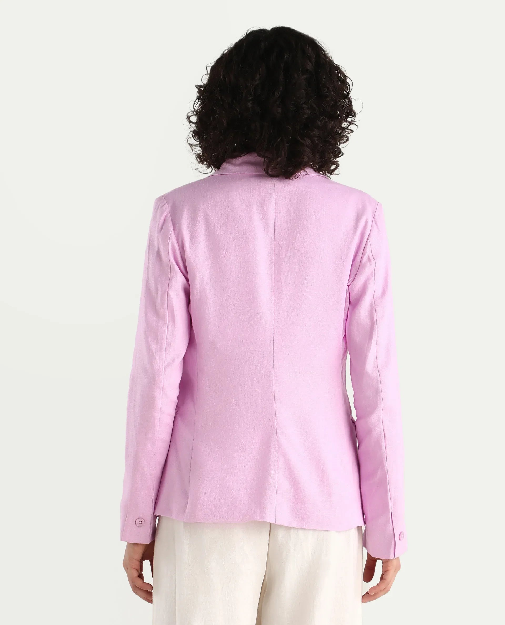 Rareism Women's Precy Pink Linen Lapel Neck Plain Regular Fit Blazer
