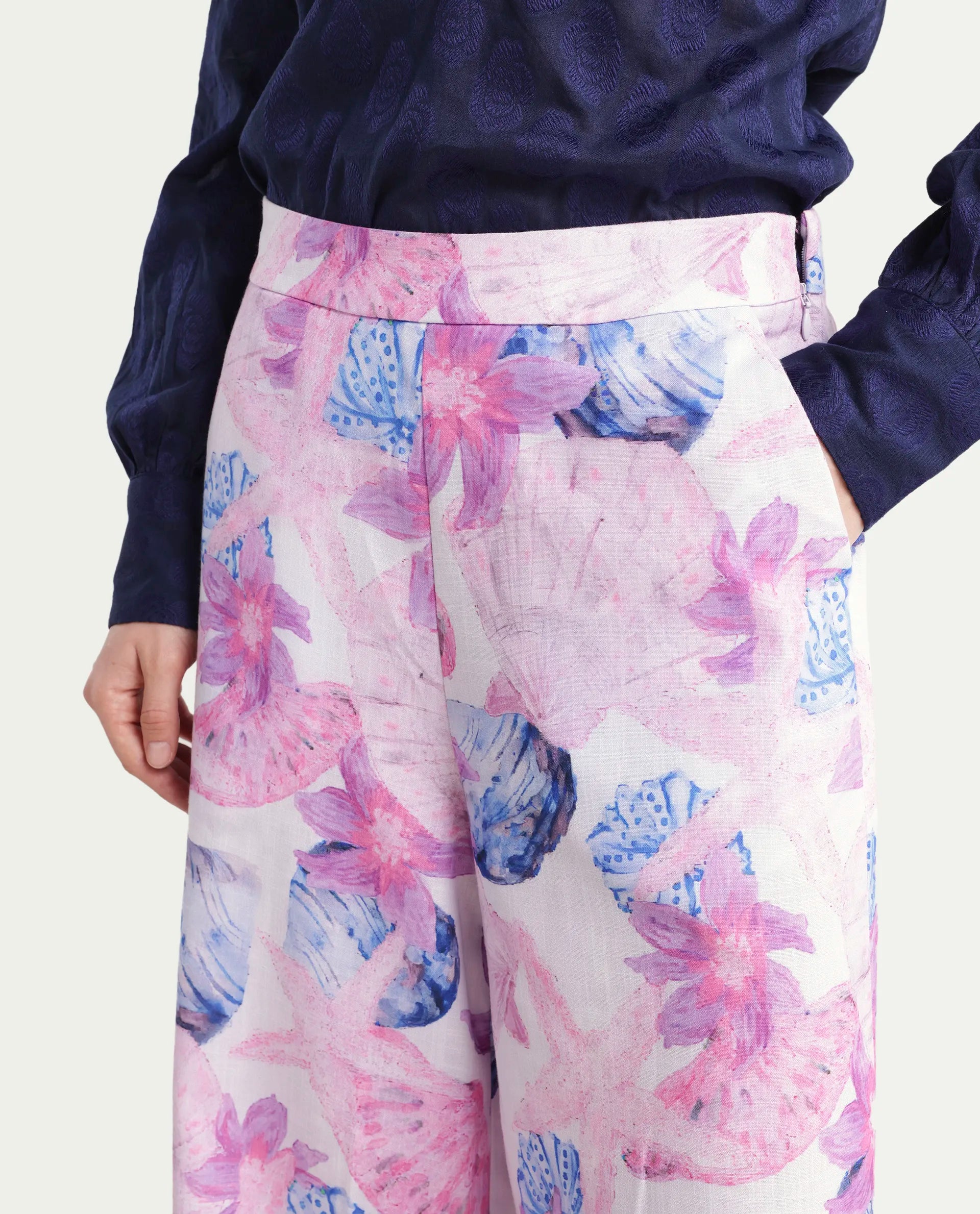 Rareism Women's Predin B Multi Polyester Abstract Print Ankle Length Wide Trouser