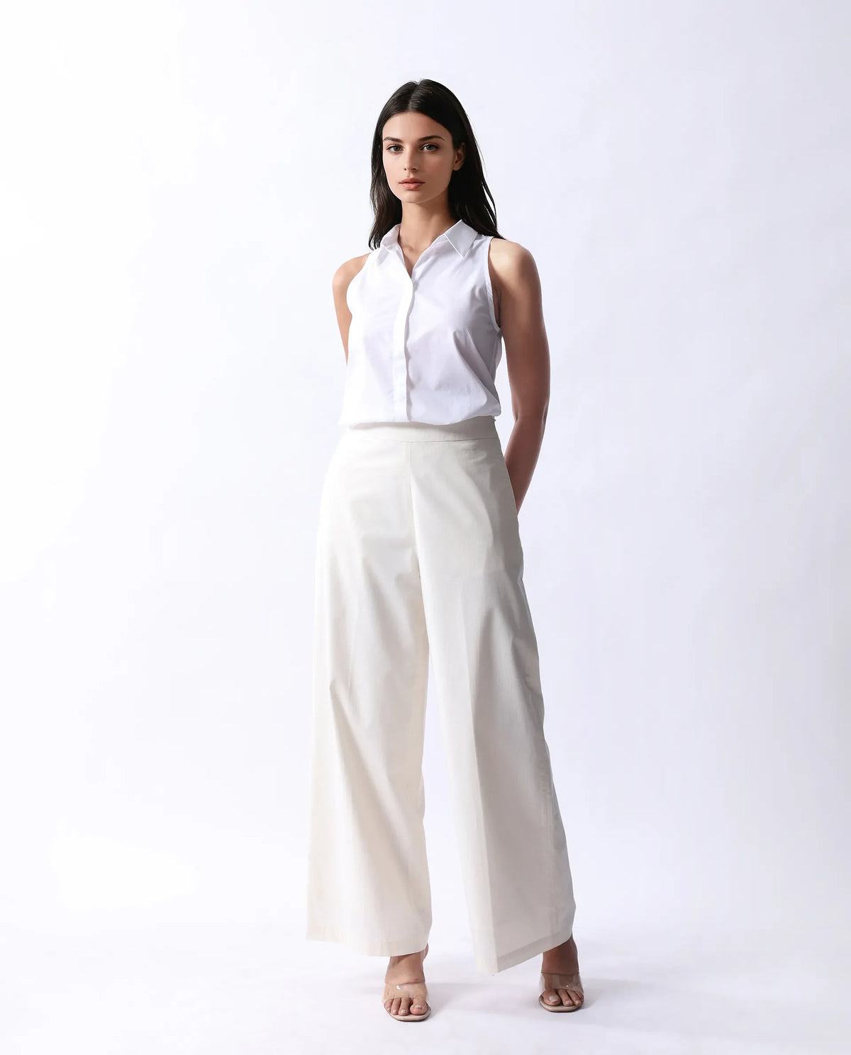 Rareism Women's Prenta B Beige Cotton Striped Ankle Length Straight Fit Trouser