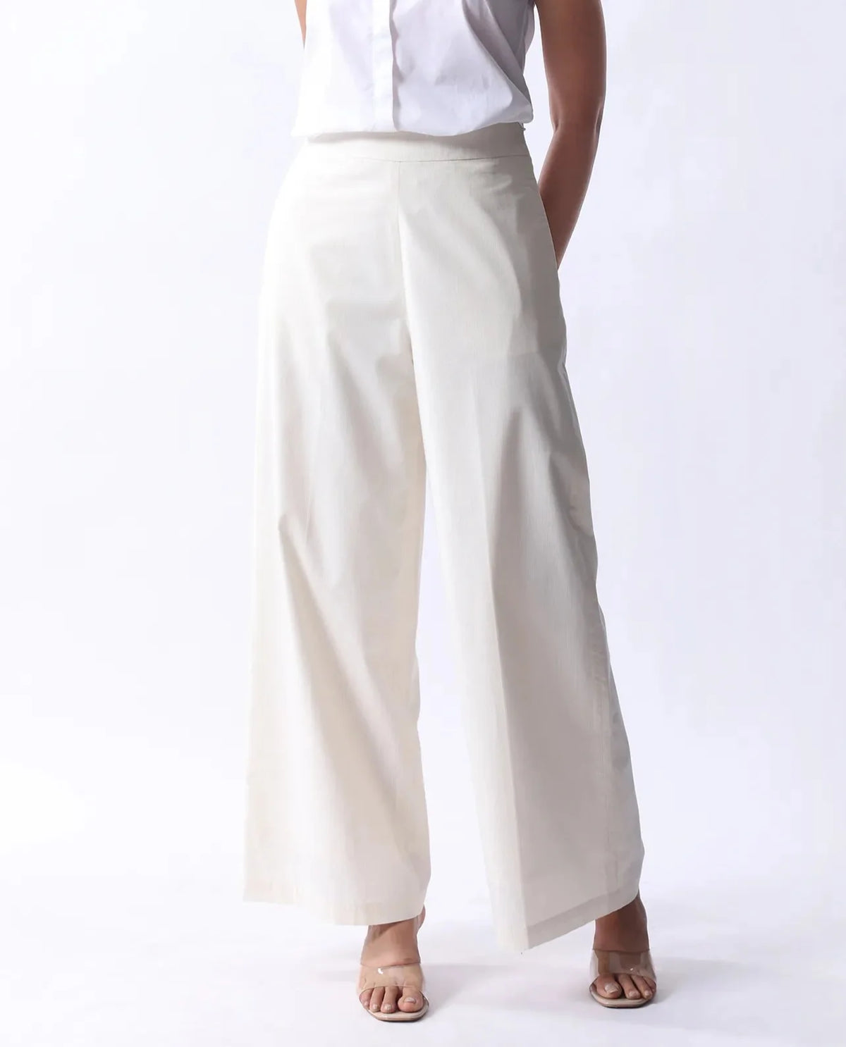 Rareism Women's Prenta B Beige Cotton Striped Ankle Length Straight Fit Trouser
