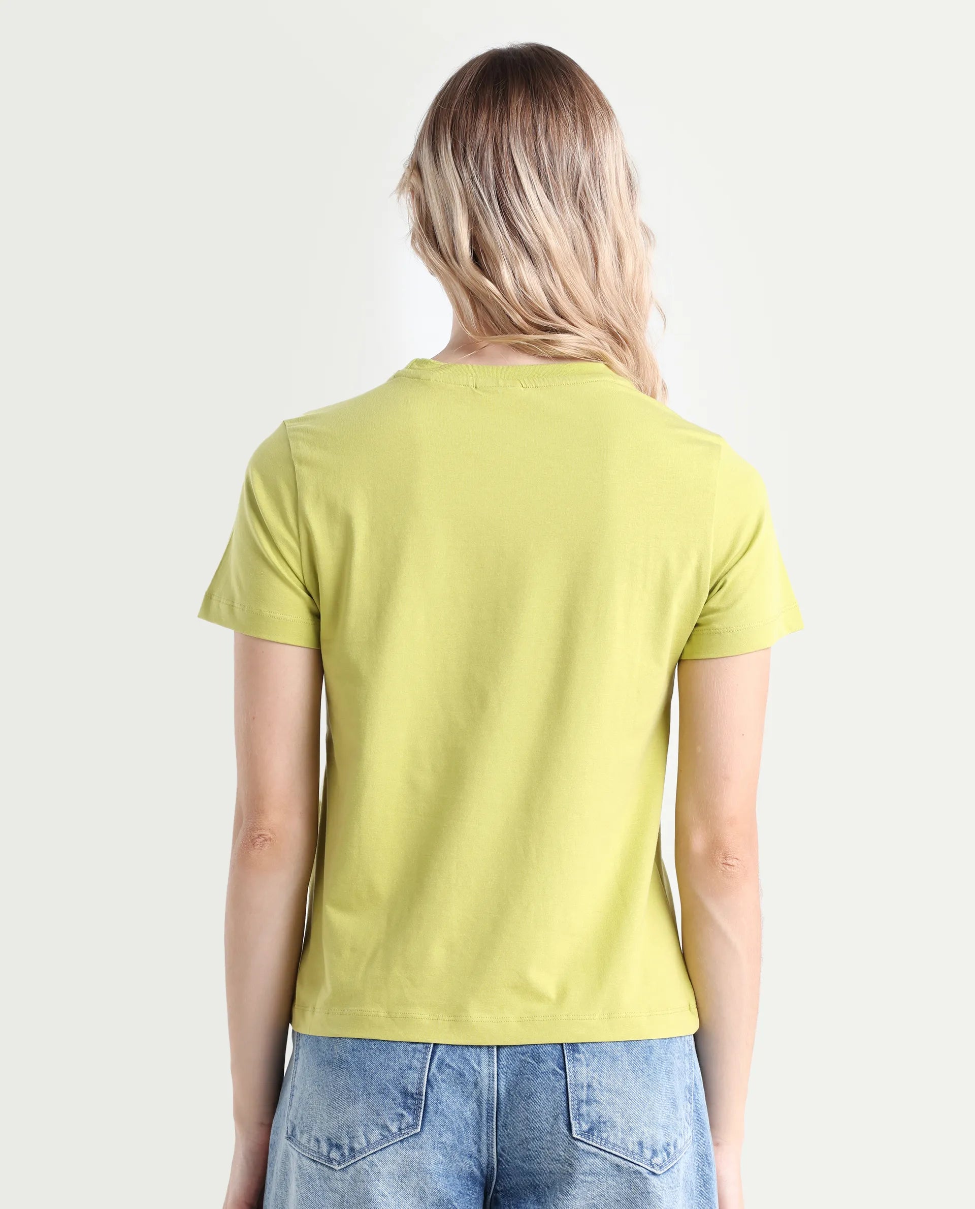 Rareism Women's Prex Light Green Cotton Blend Crew Neck Floral Print Regular Fit T-Shirt