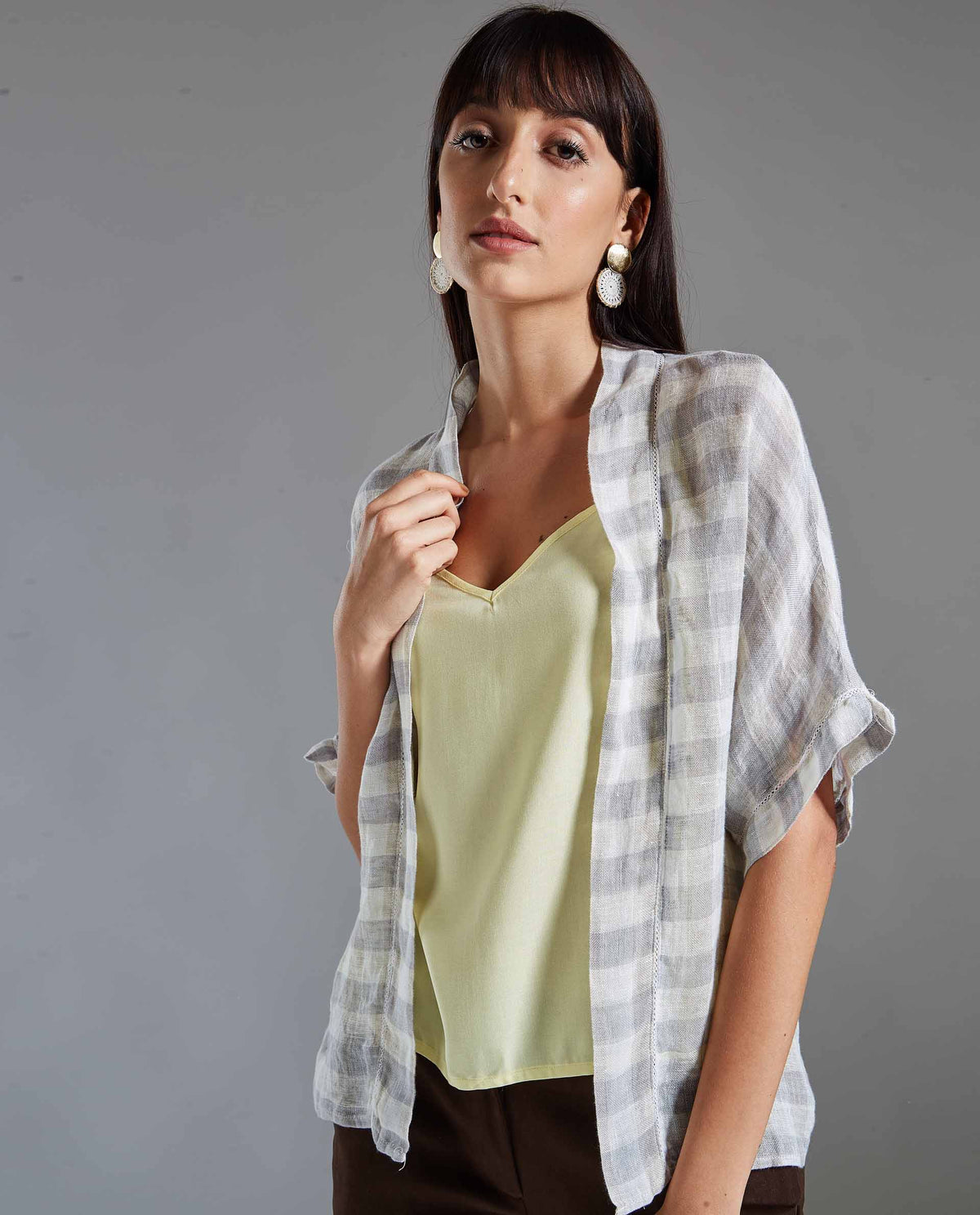 Rareism Women Prose Grey Shrug Short Sleeves
