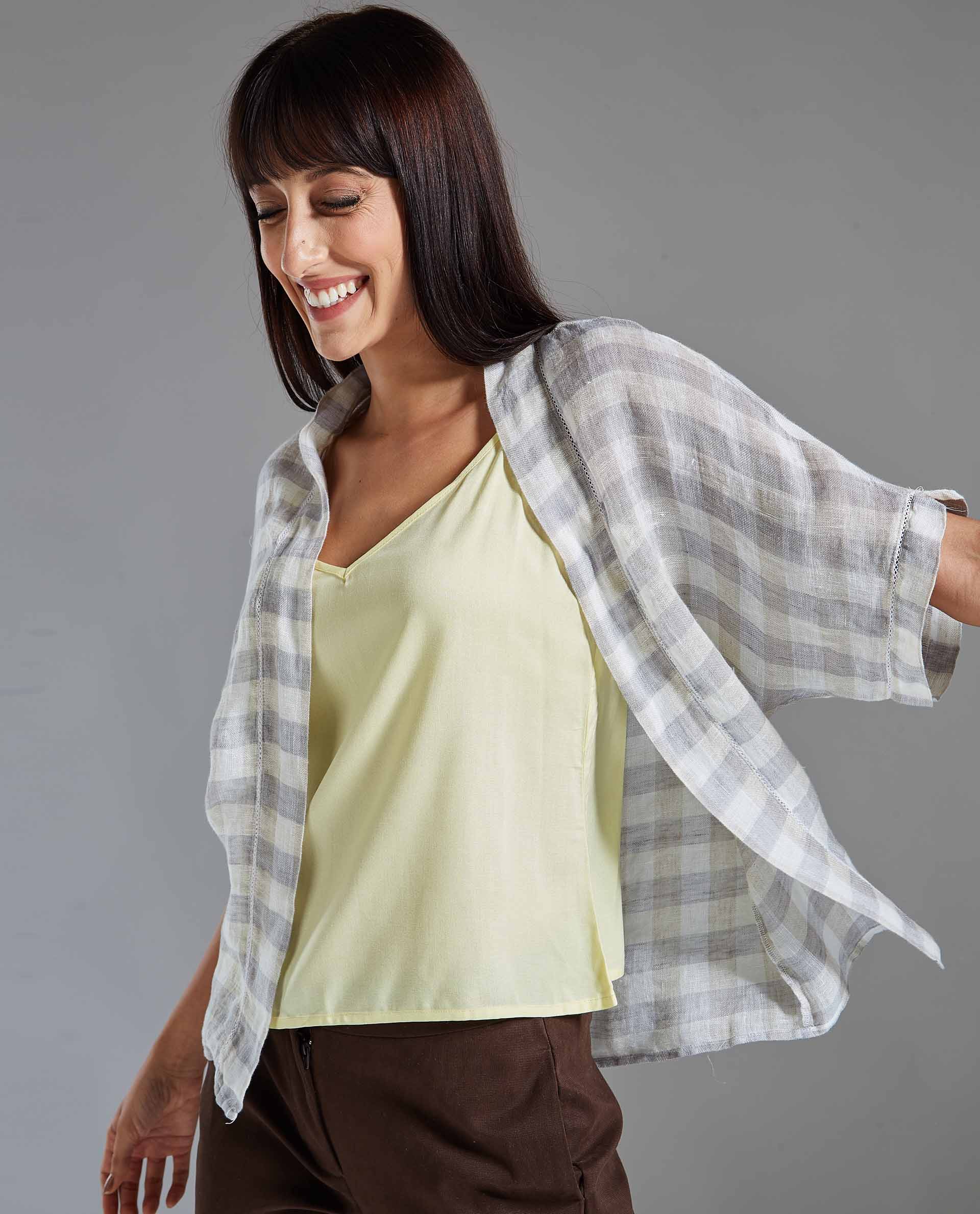 Rareism Women Prose Grey Shrug Short Sleeves