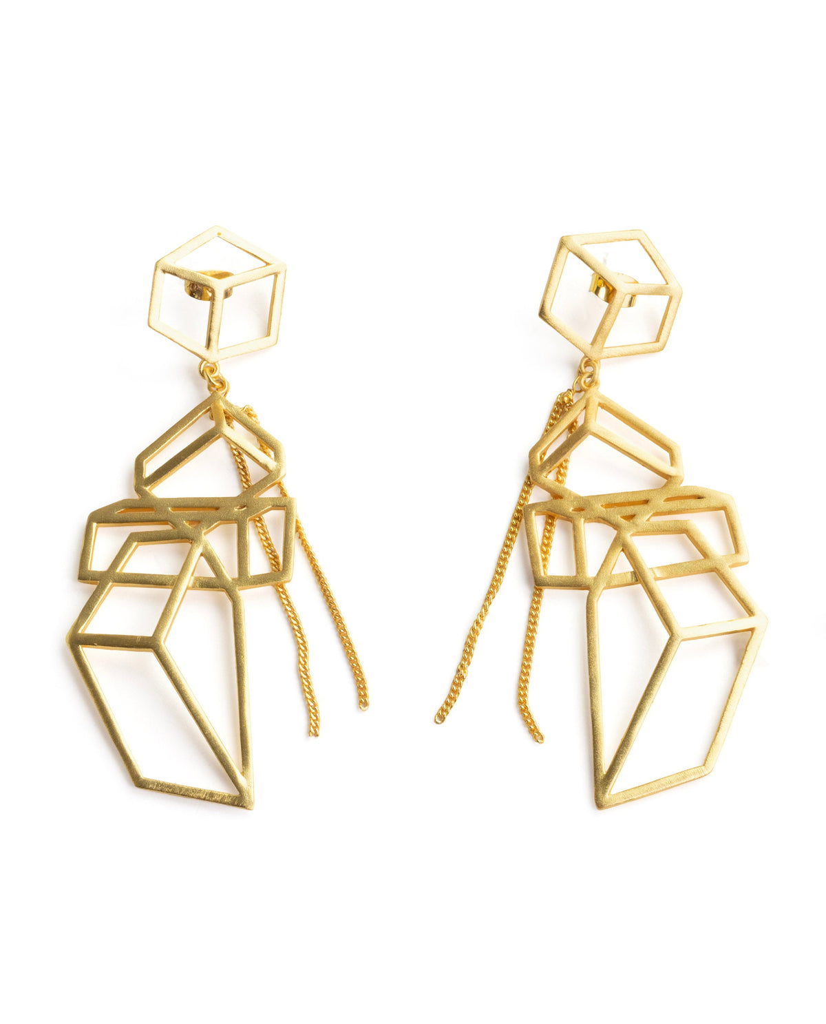 Rareism Women Pyramid Gold Gold Earring