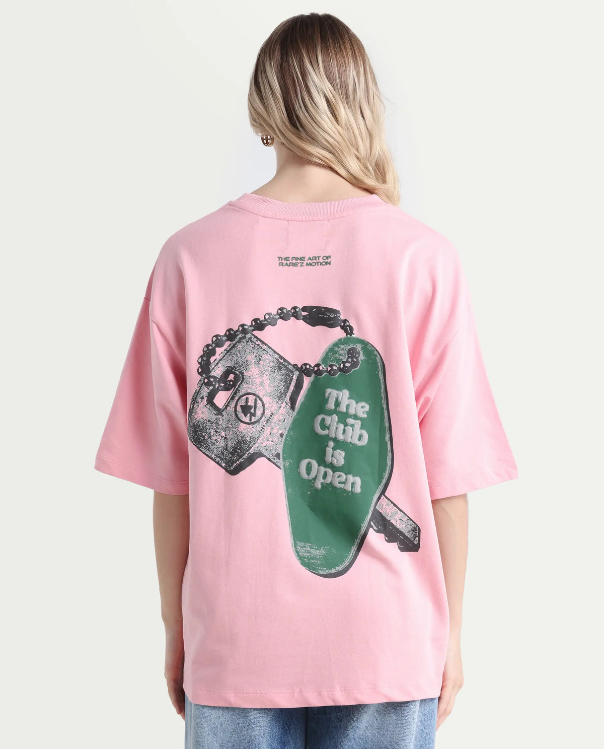 Rareism Women's Qlax Pink Cotton Graphic Print Oversized T-Shirt