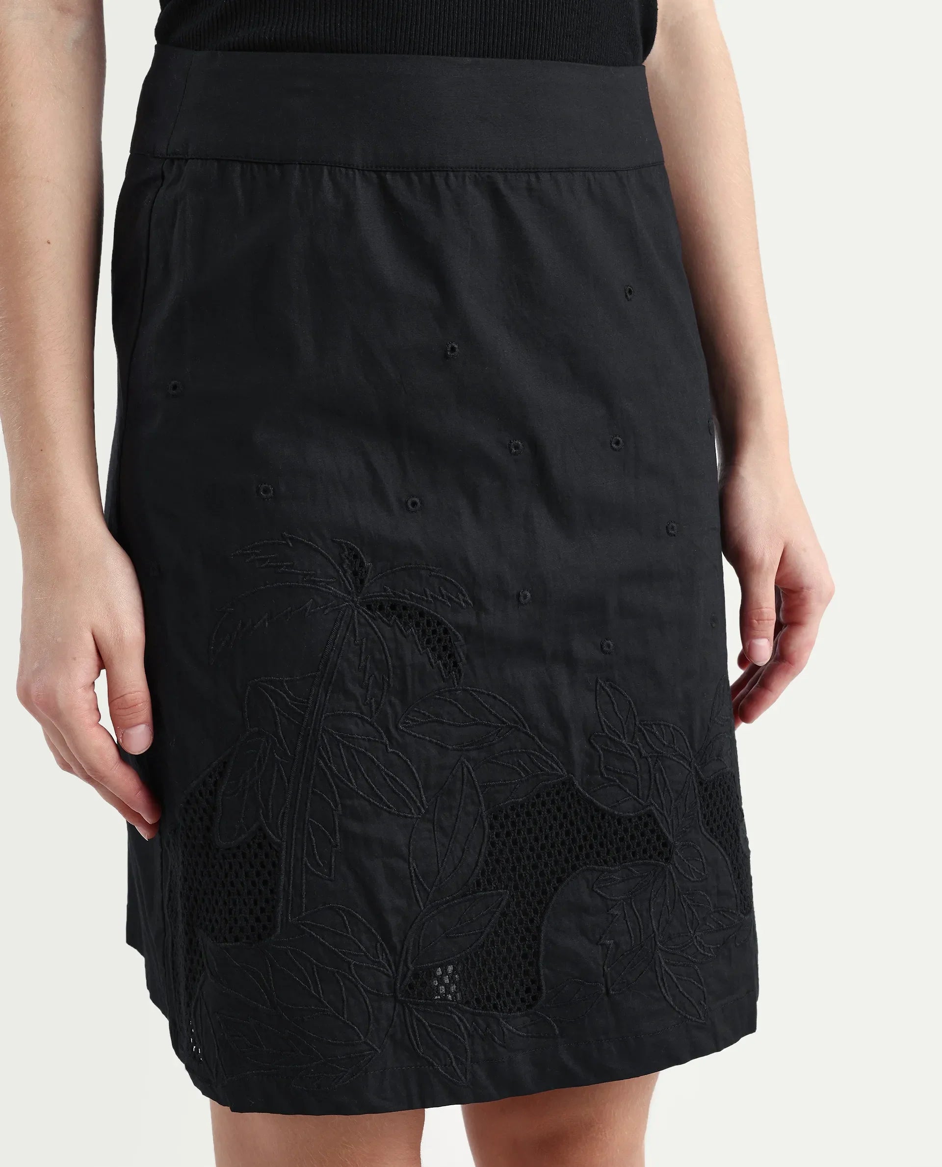 Rareism Women's Quitti B Light Multi Cotton Plain Mini Regular Fit Skirt