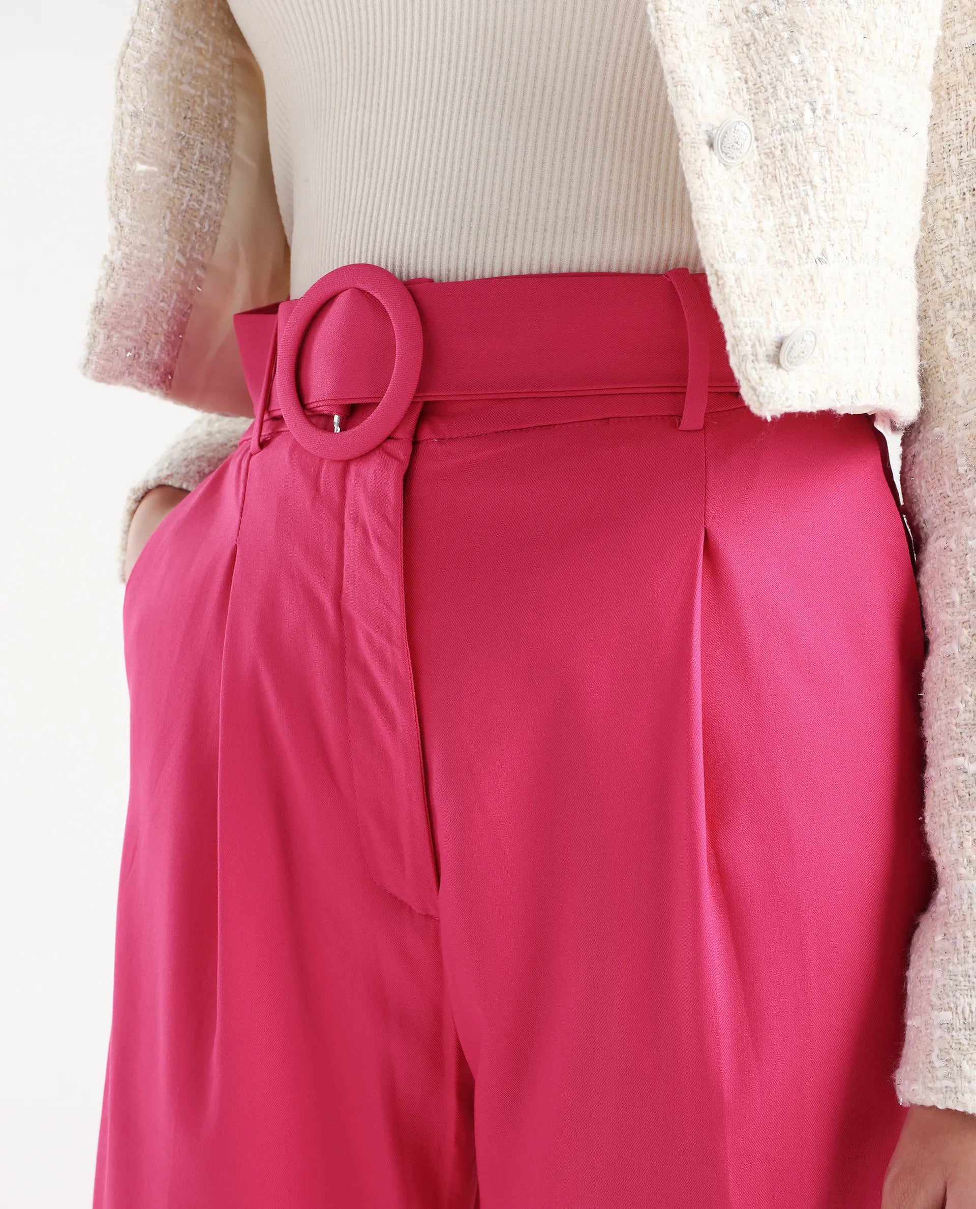 Rareism Women's Rachel Pink Polyester Blend Plain Ankle Length Tailored Trouser