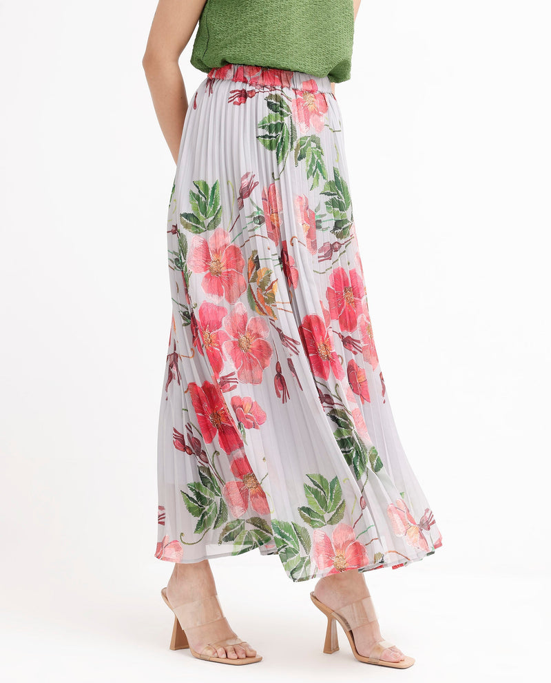 Rareism Women Rango Multi Flared Floral Print Maxi pleated Skirt