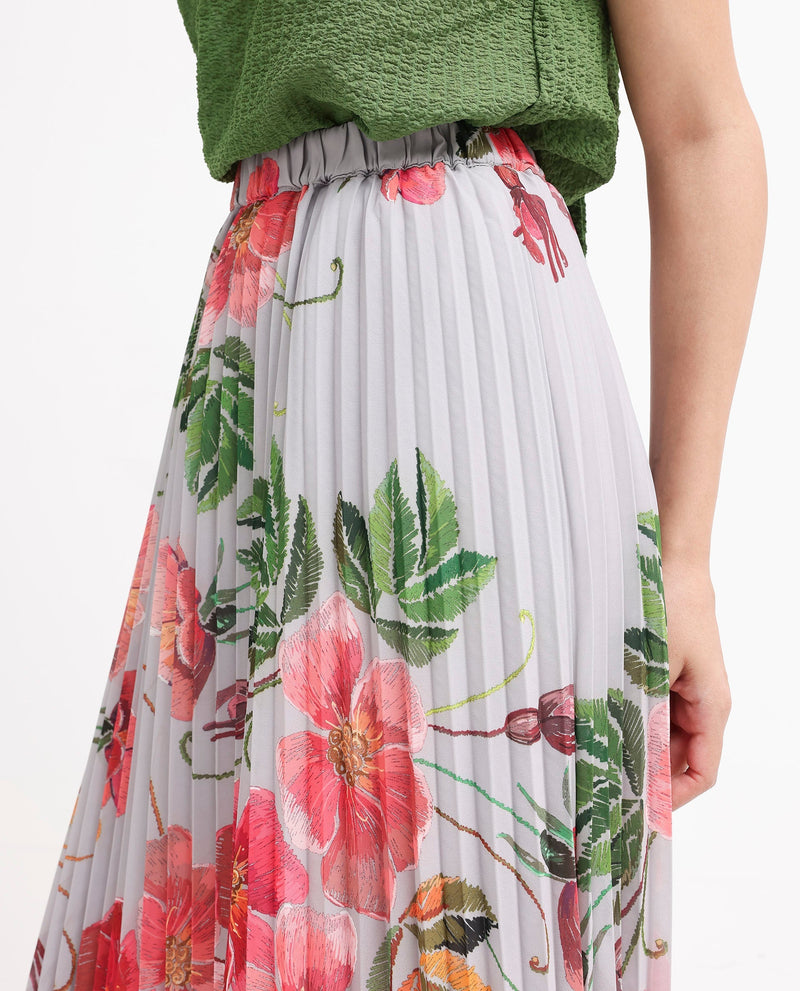 Rareism Women Rango Multi Flared Floral Print Maxi pleated Skirt