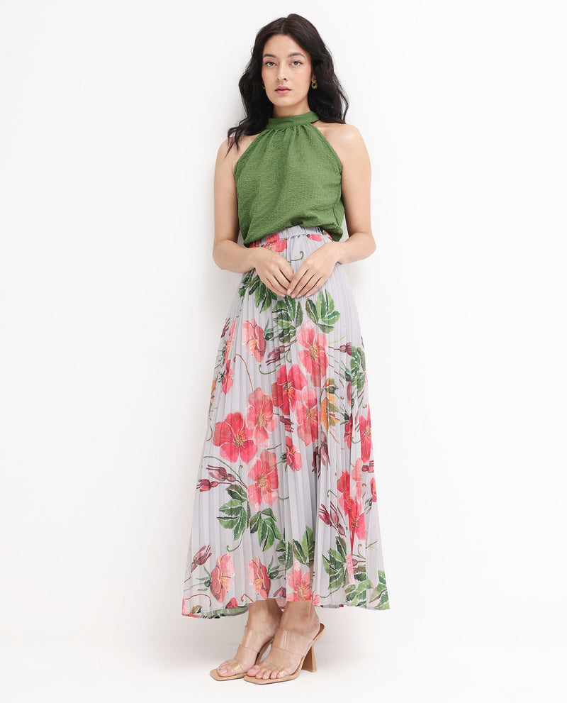 Rareism Women Rango Multi Flared Floral Print Maxi pleated Skirt