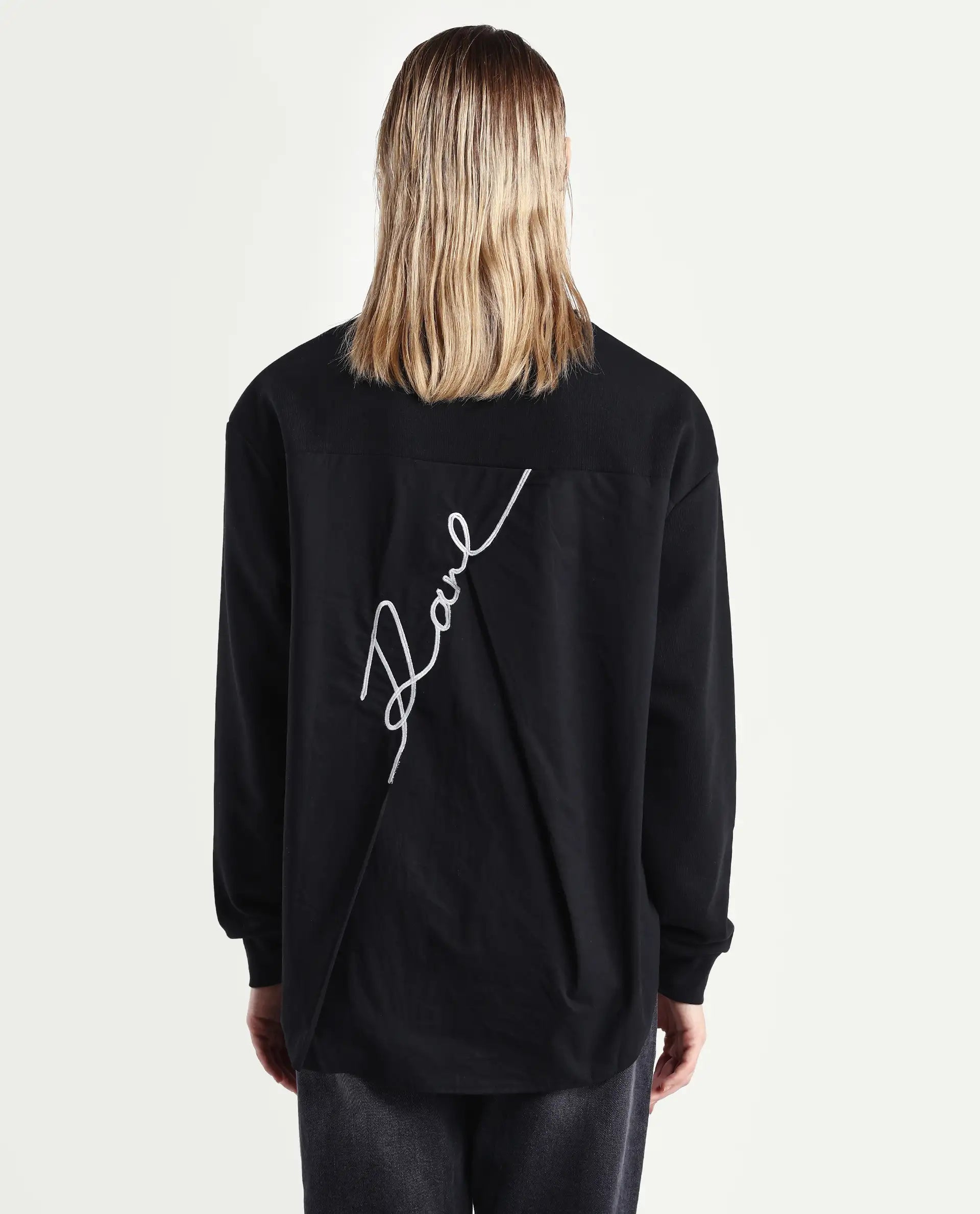 Rareism Women's Raze Black Cotton Blend Crew Neck Relaxed Fit Printed Sweatshirt