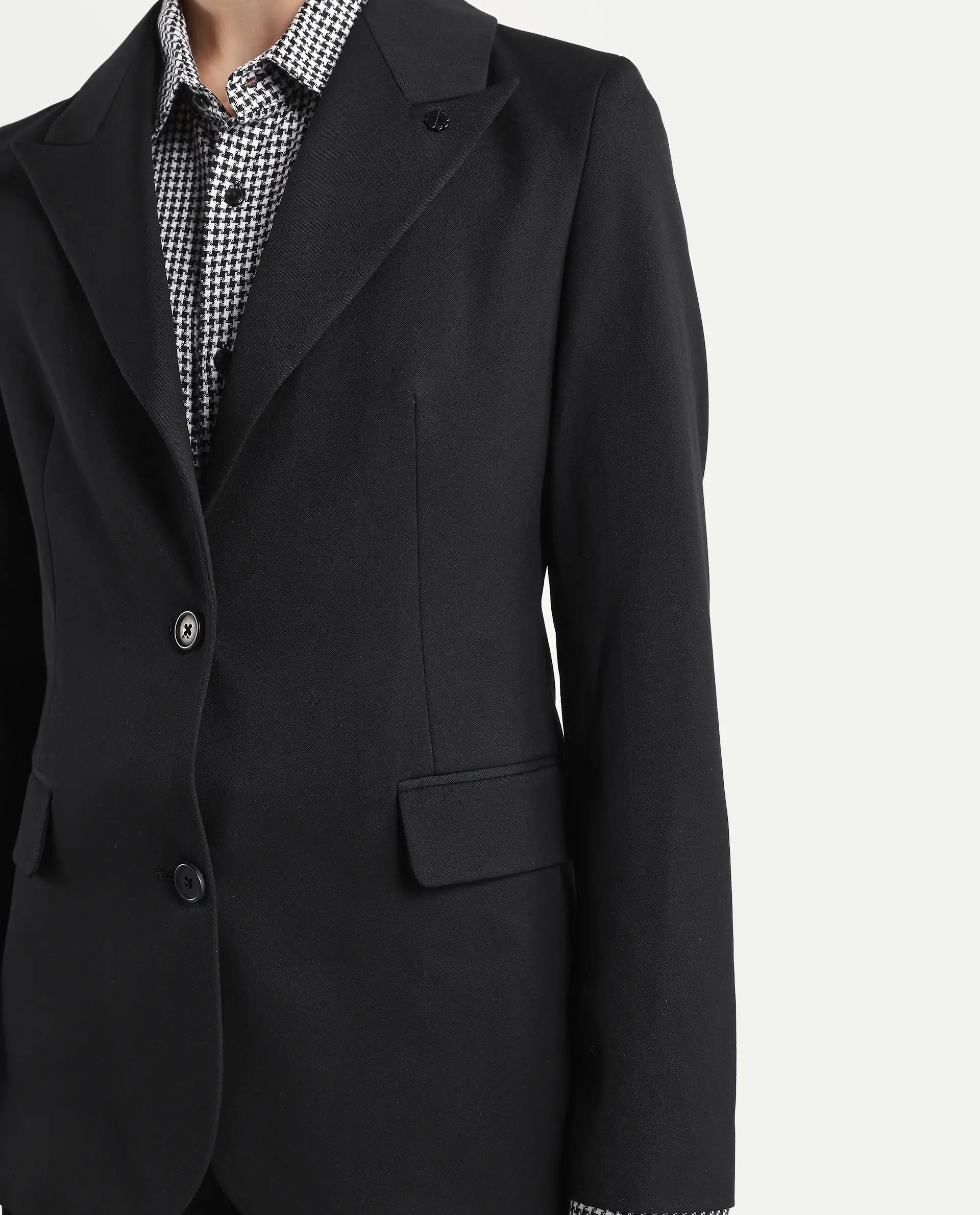 Rareism Women's Reca Black Polyester Blend Full Sleeve Lapel Collar Plain Blazer