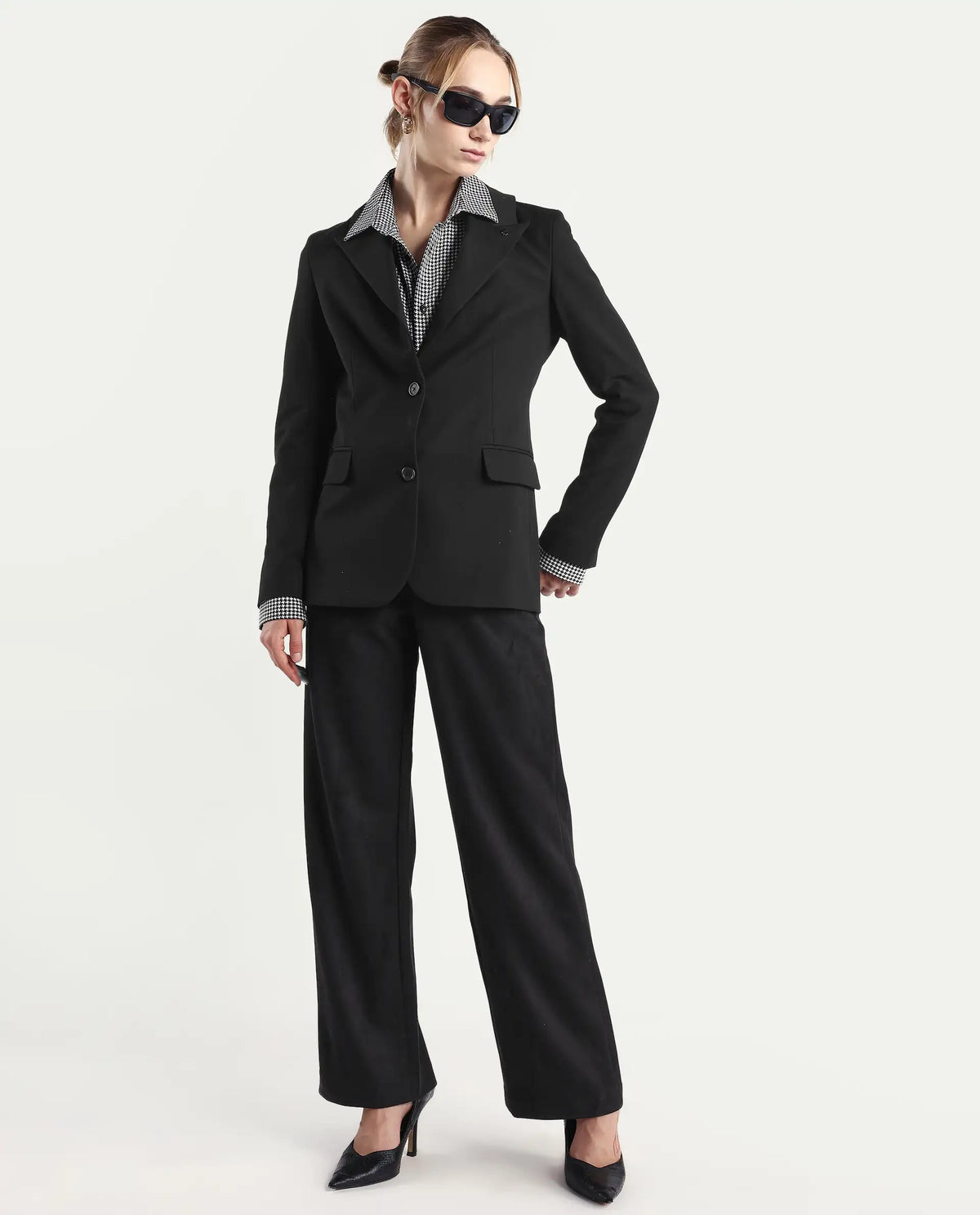 Rareism Women's Reca Black Polyester Blend Full Sleeve Lapel Collar Plain Blazer