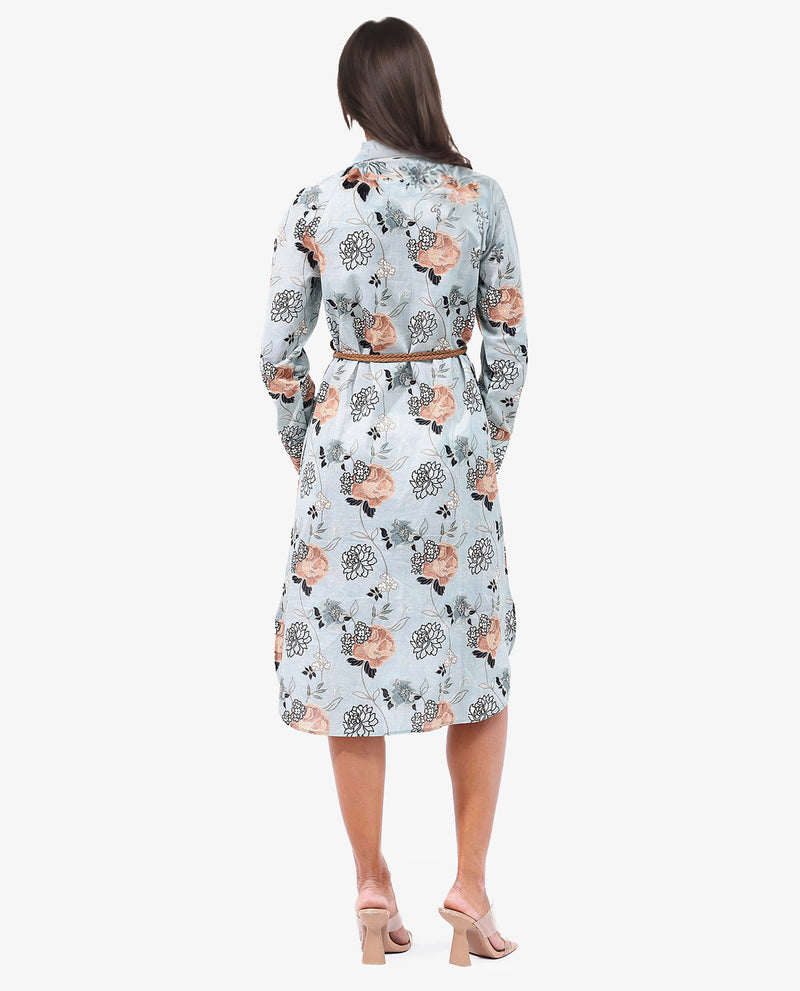 Rareism Women Regnio Multi Button Closure Raglan Sleeves Collared Neck A-Line Floral Print Midi Dress