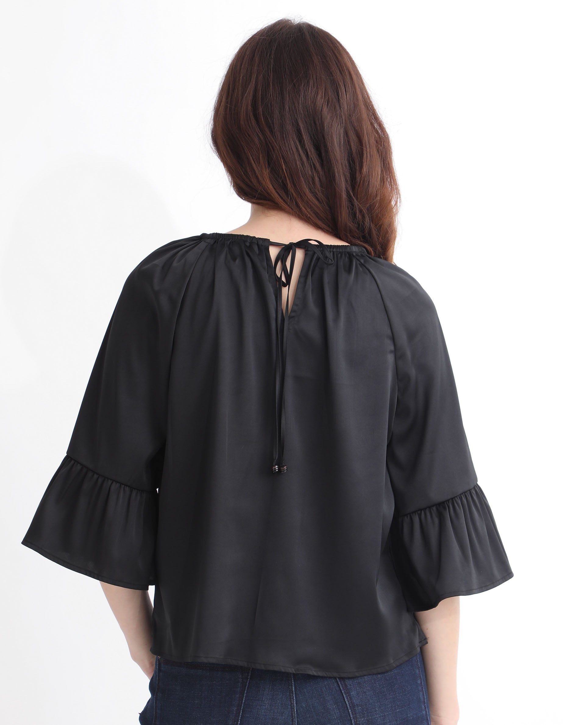 Rareism Women's Reila Black Polyester Boat Neck Plain Relaxed Fit Top