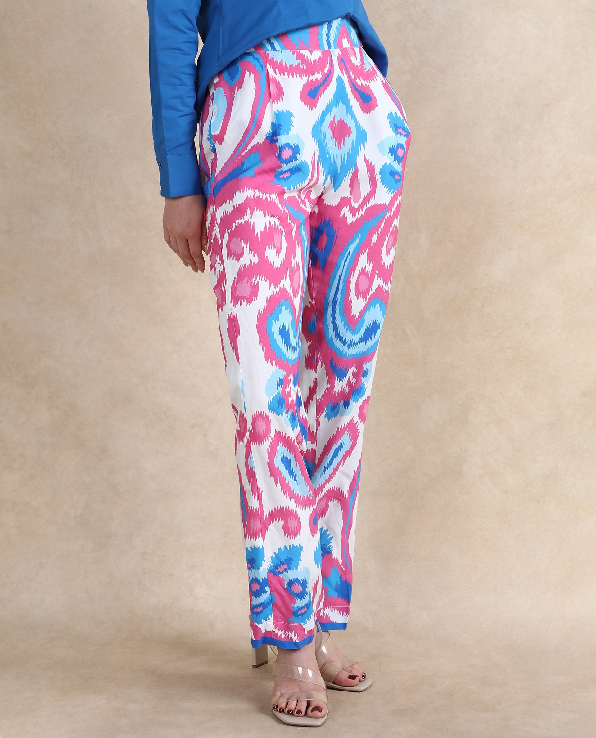 Rareism Women's Repio-B Pastel Multi Viscose Abstract Print Ankle Length Straight Fit Trouser